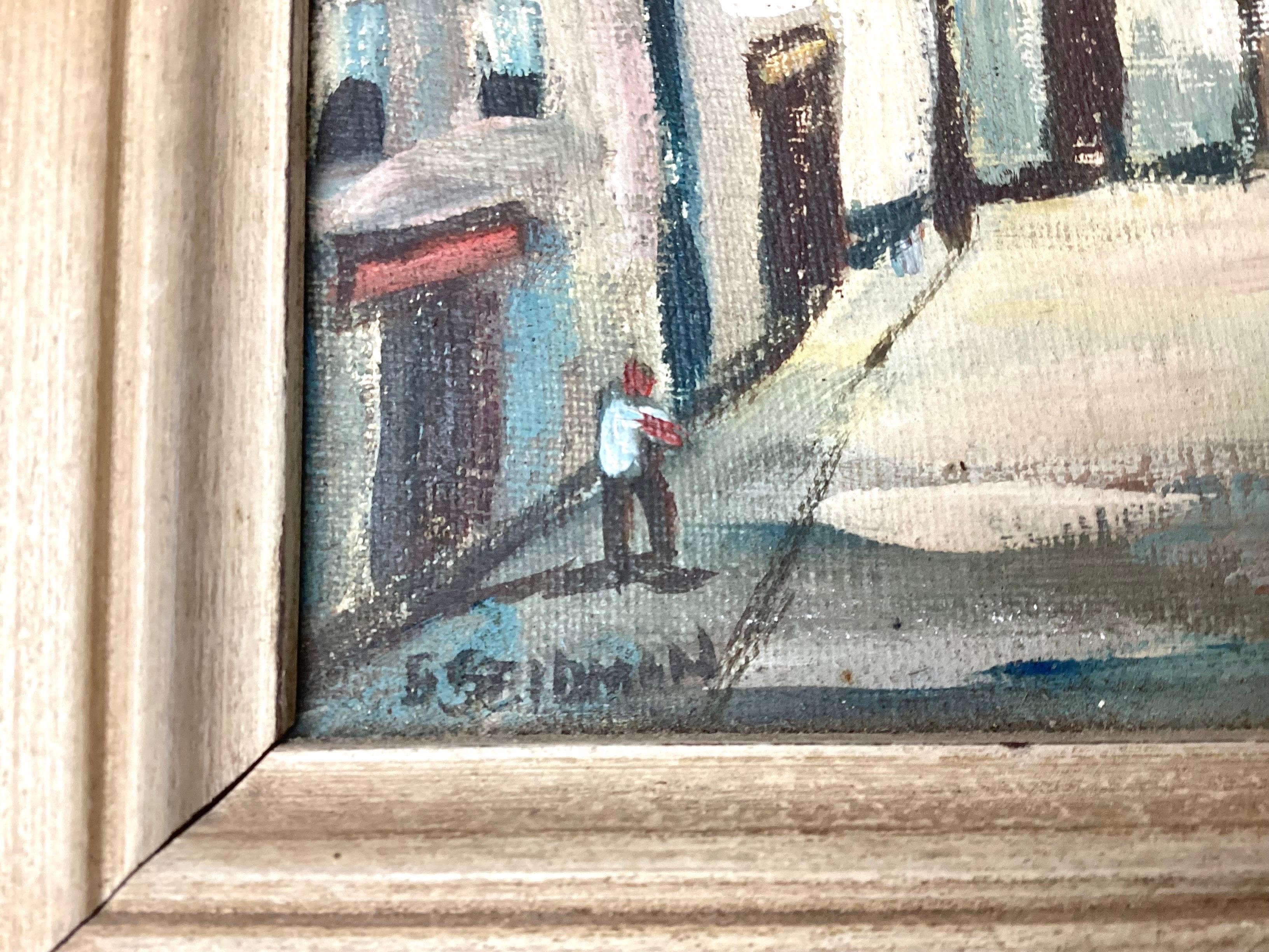 Mid century George Seidman oil painting on board. This is a nice small piece. Frame size 7 3/4 by 7 3/4