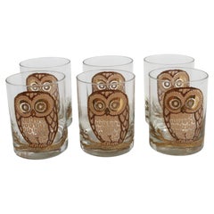 Mid-Century Georges Briard 22k Gold Owl Rocks Glasses - Set of 6, c. 1960s