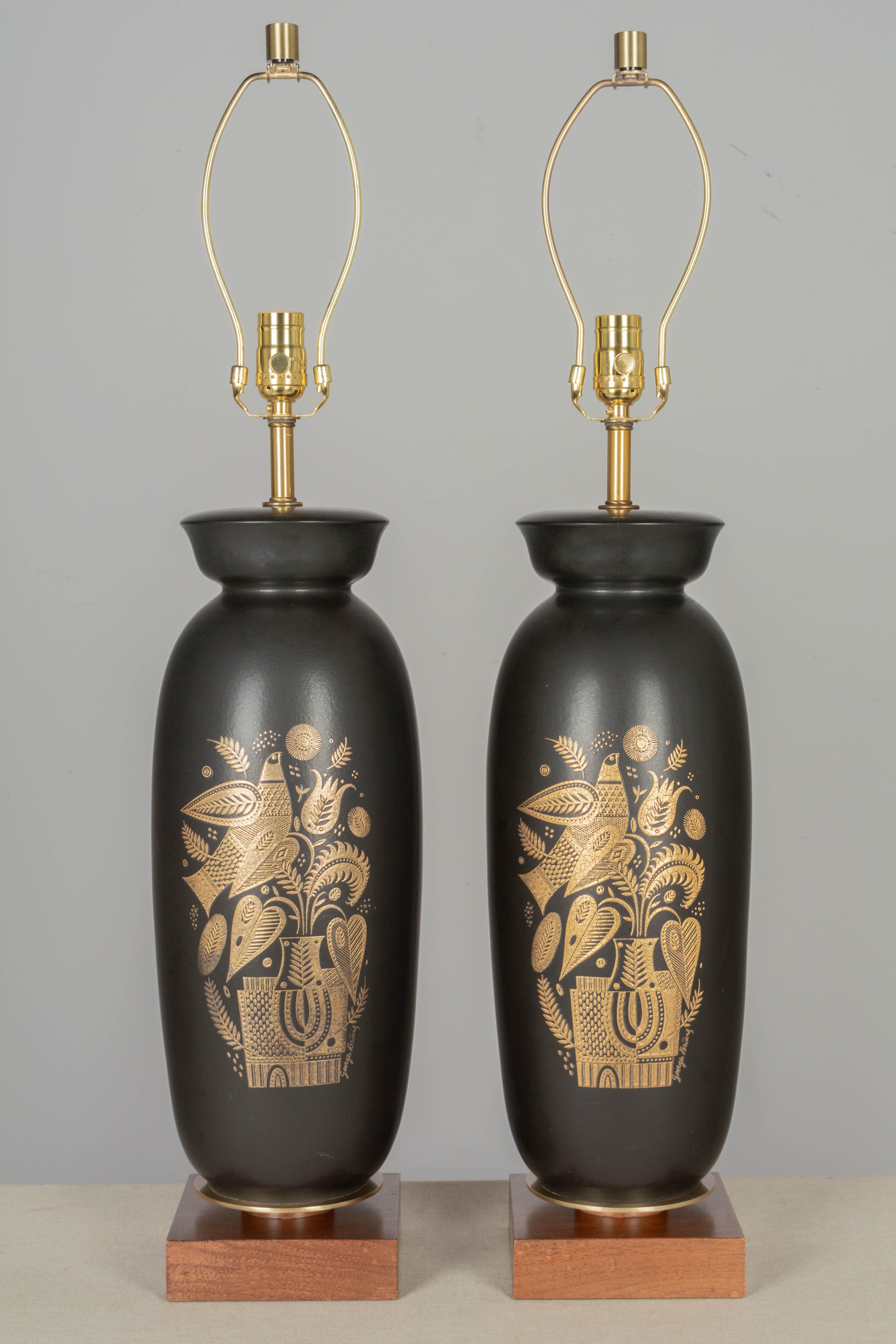 American Mid Century Georges Briard Ceramic Lamps Pair For Sale