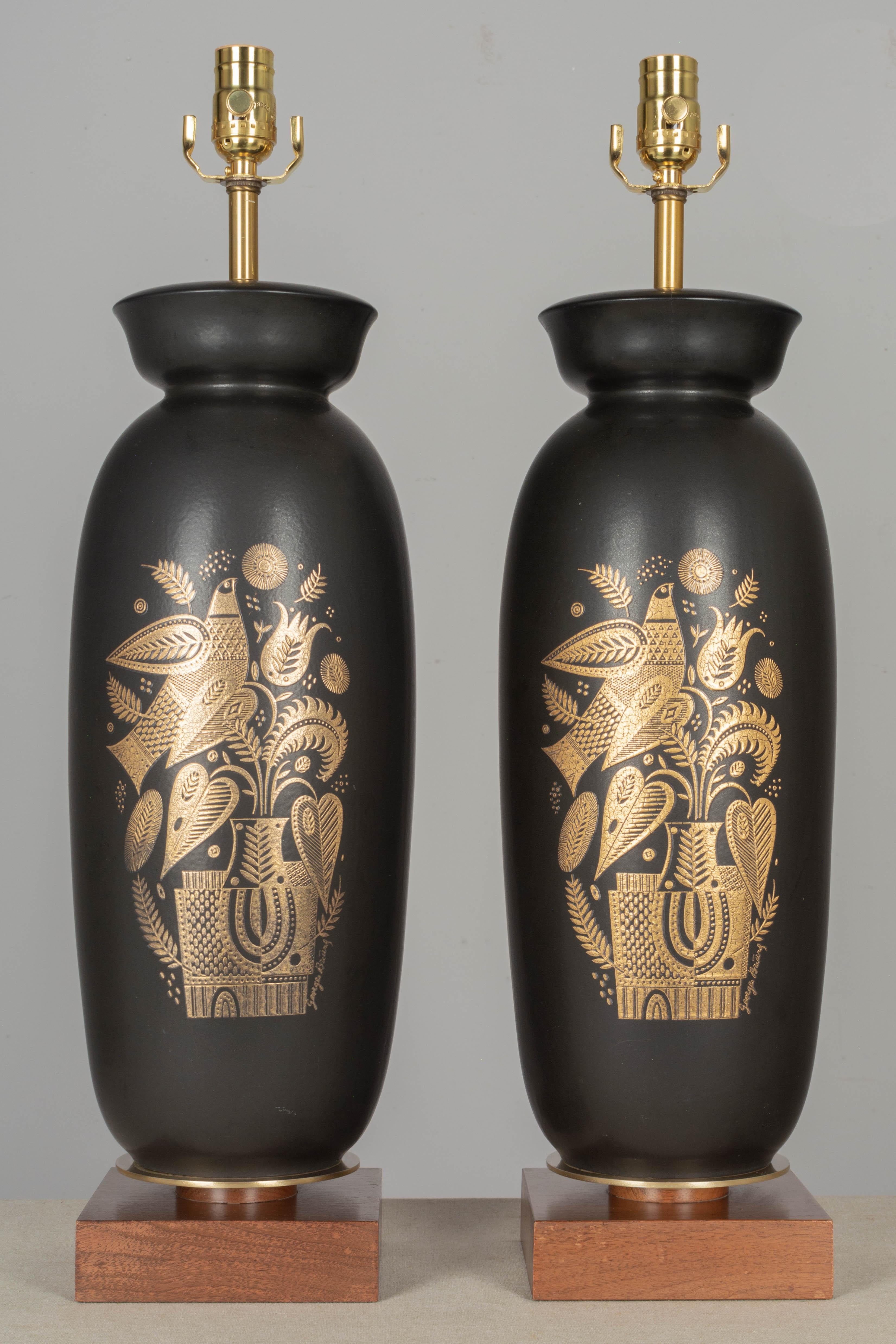 20th Century Mid Century Georges Briard Ceramic Lamps Pair For Sale
