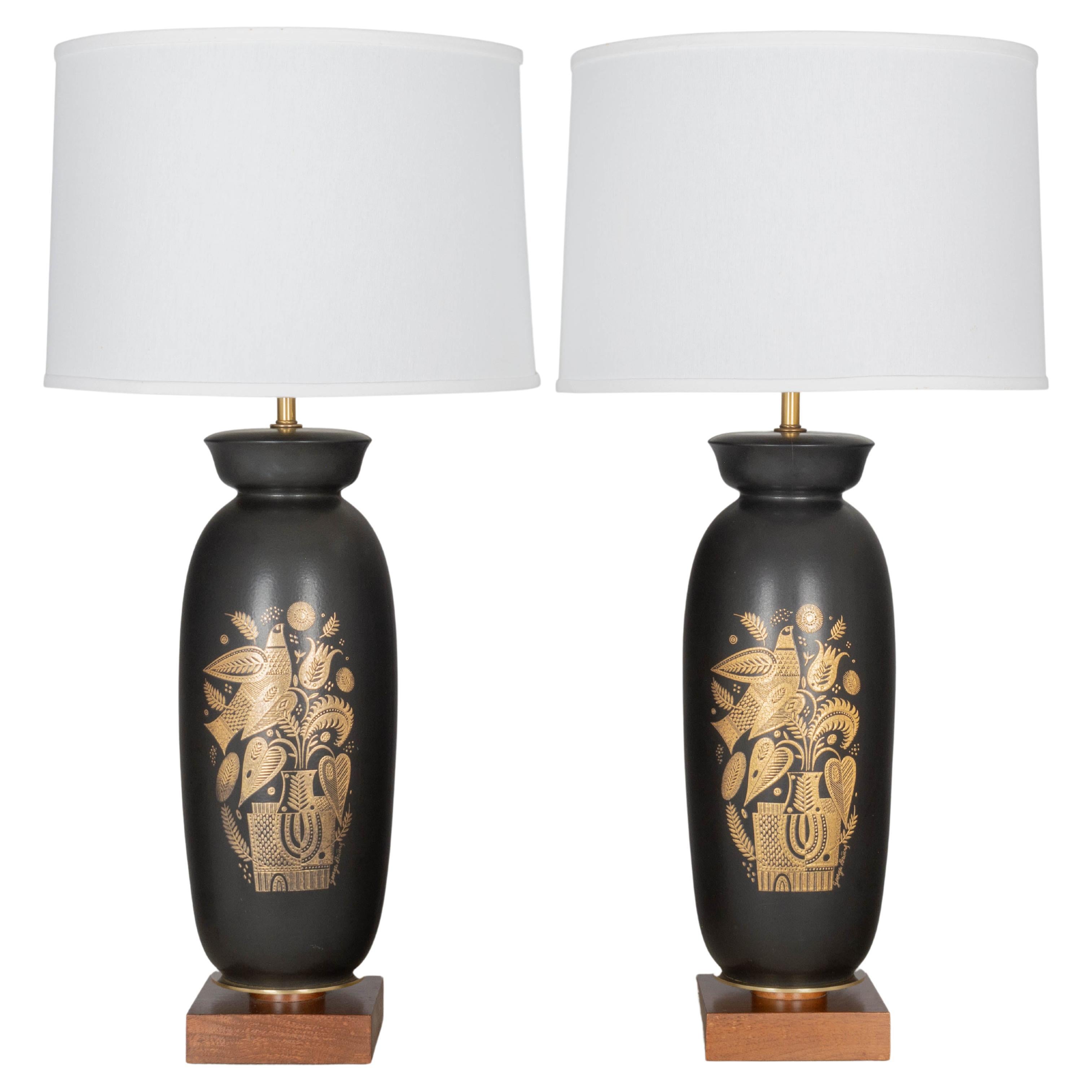 Mid Century Georges Briard Ceramic Lamps Pair For Sale