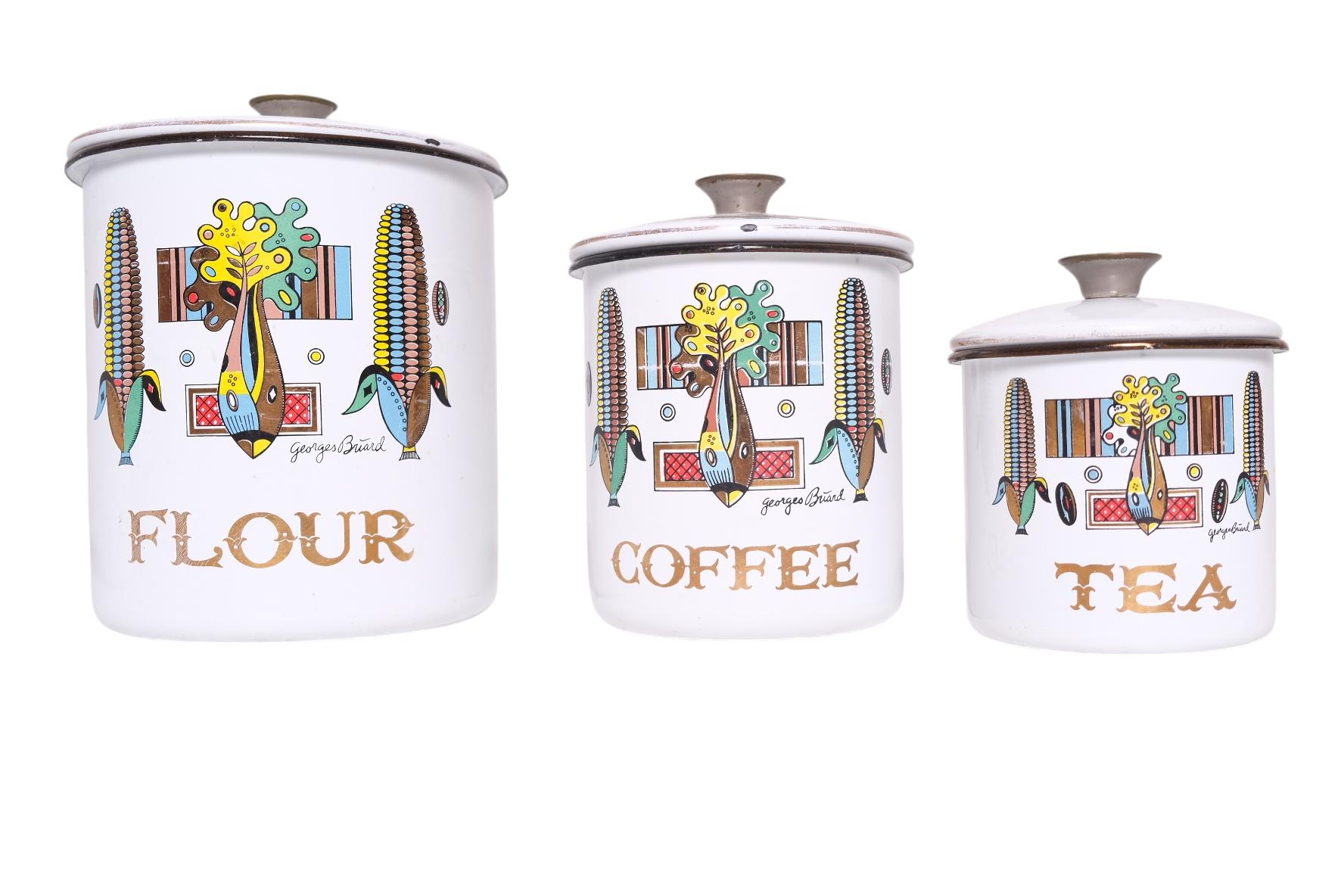 Mitte des Jahrhunderts Georges Briard Emaille-Kanister-Set mit Südwest-Mais-Motiv, Set im Angebot 2