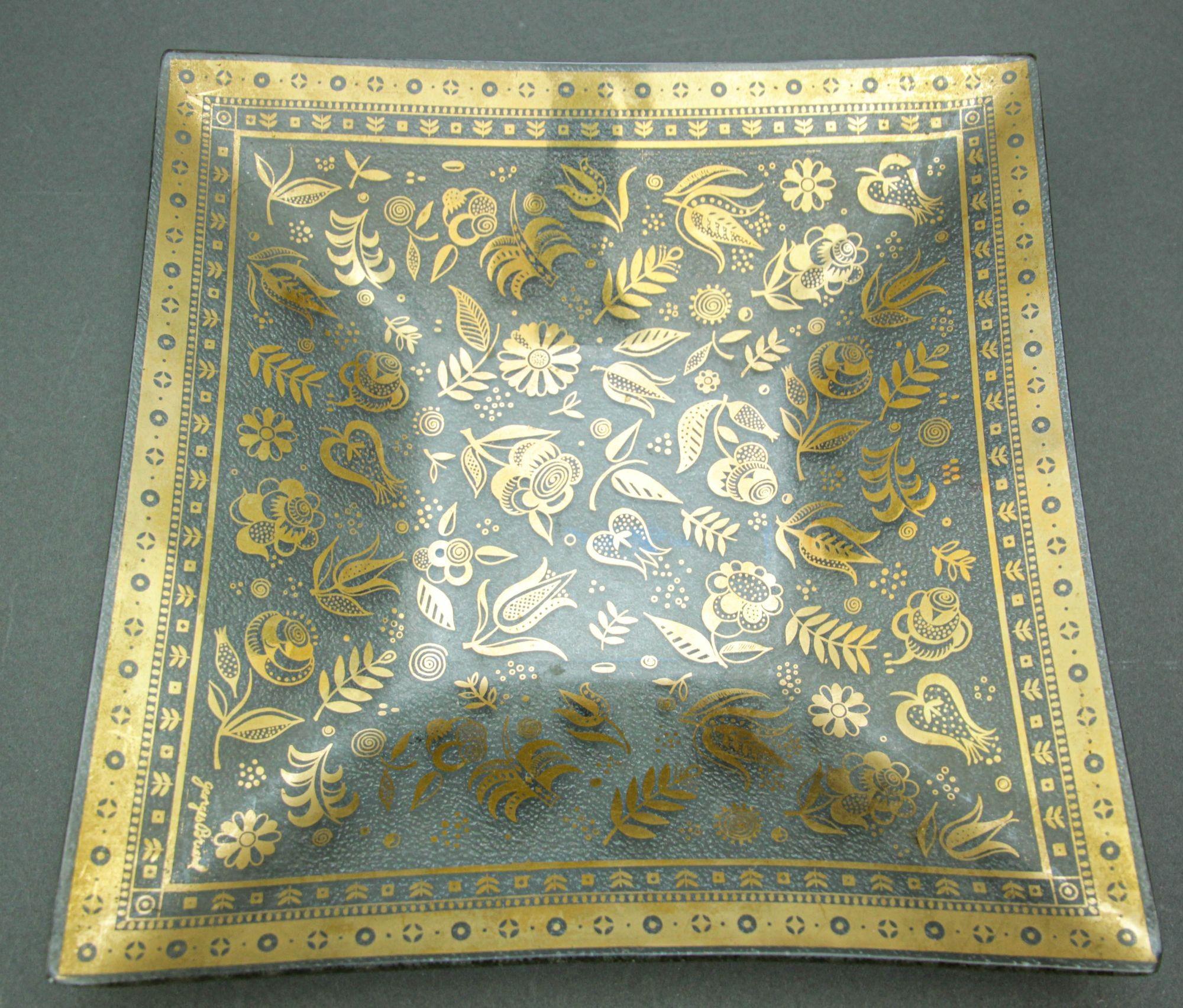 Mid-Century Modern Mid-Century Georges Briard Gilt Glass Appetizer Dish 1960 For Sale