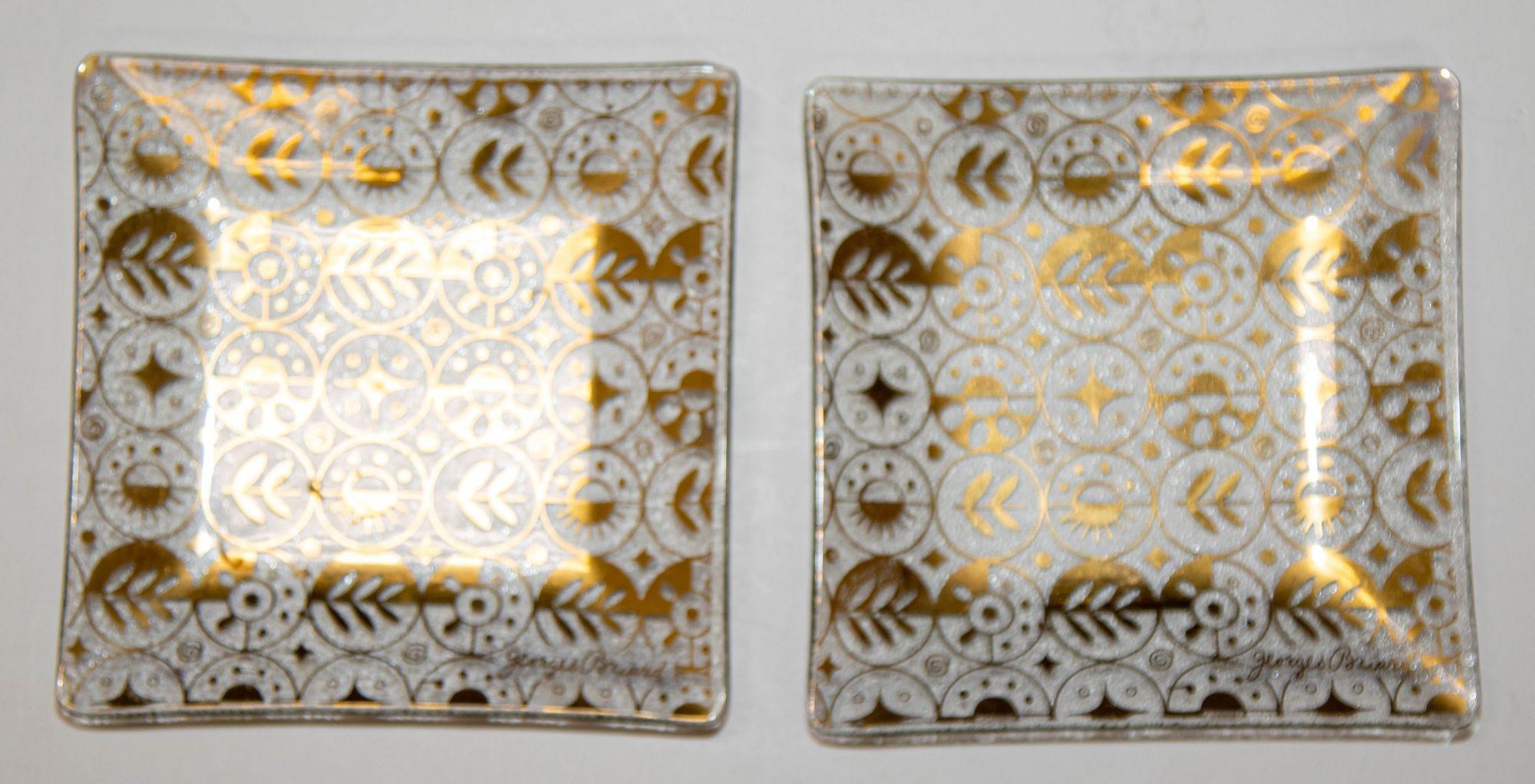 Midcentury Georges Briard Gilt Glass Appetizers Dishes Set of 2 For Sale 12