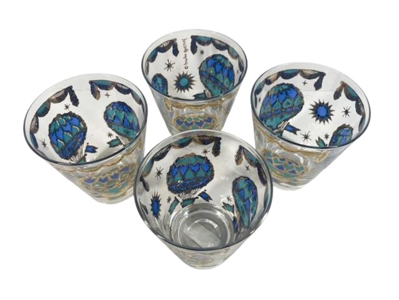 Mid-Century Georges Briard Hot Air Balloon Double Old Fashioned Glasses For Sale 5