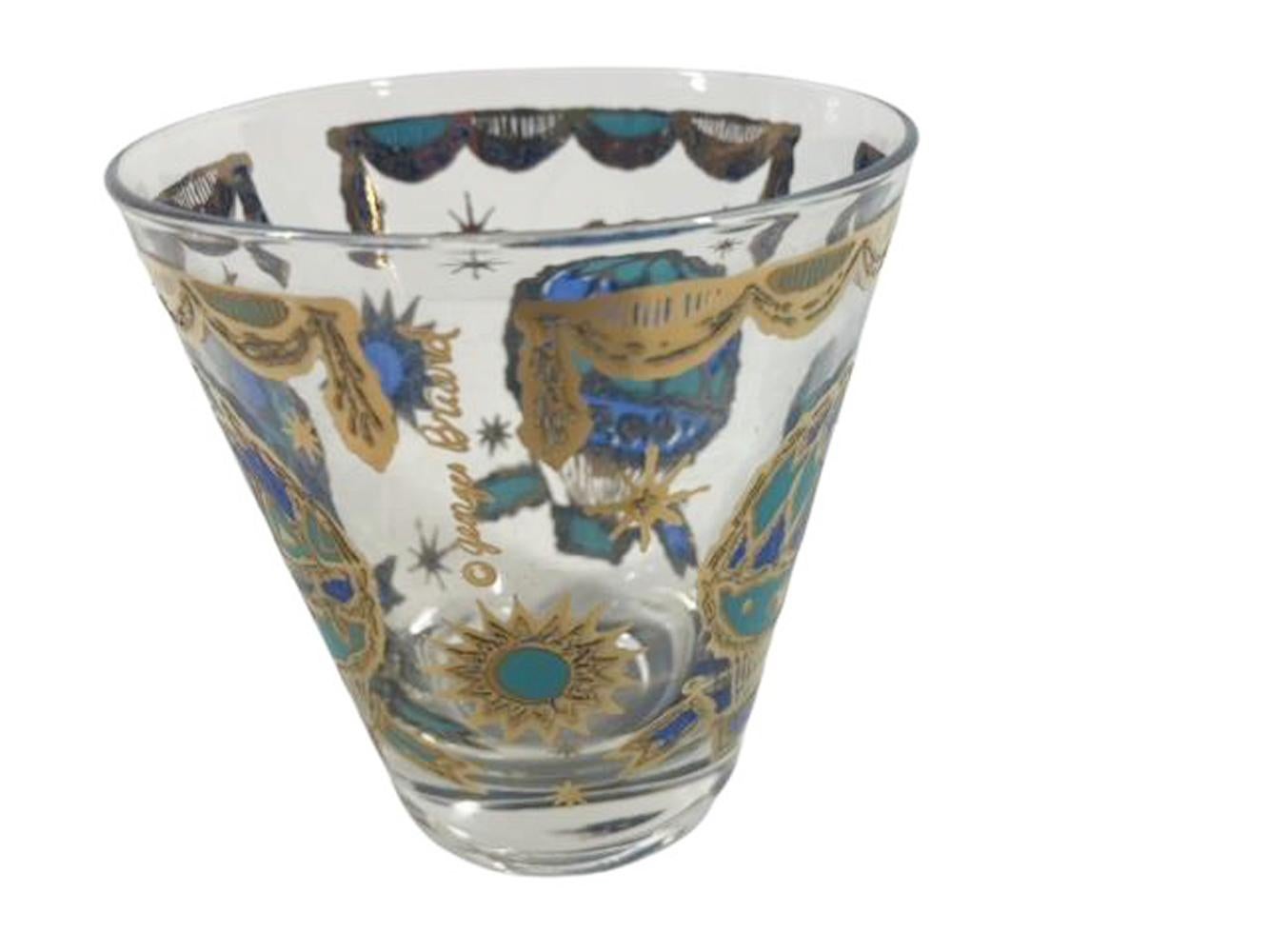 American Mid-Century Georges Briard Hot Air Balloon Double Old Fashioned Glasses For Sale