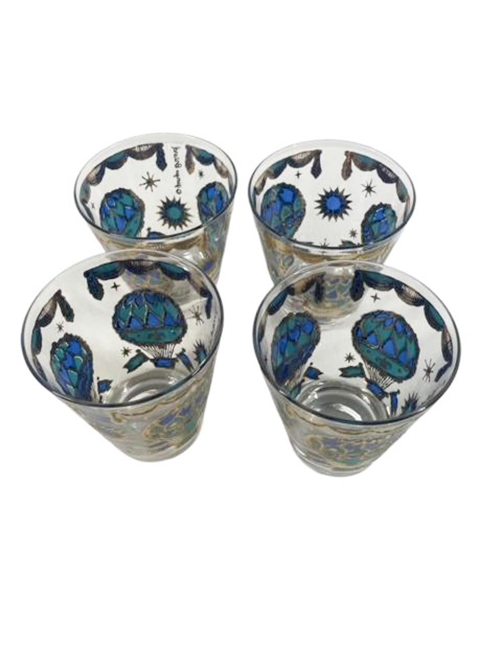Mid-Century Georges Briard Hot Air Balloon Double Old Fashioned Glasses For Sale 2