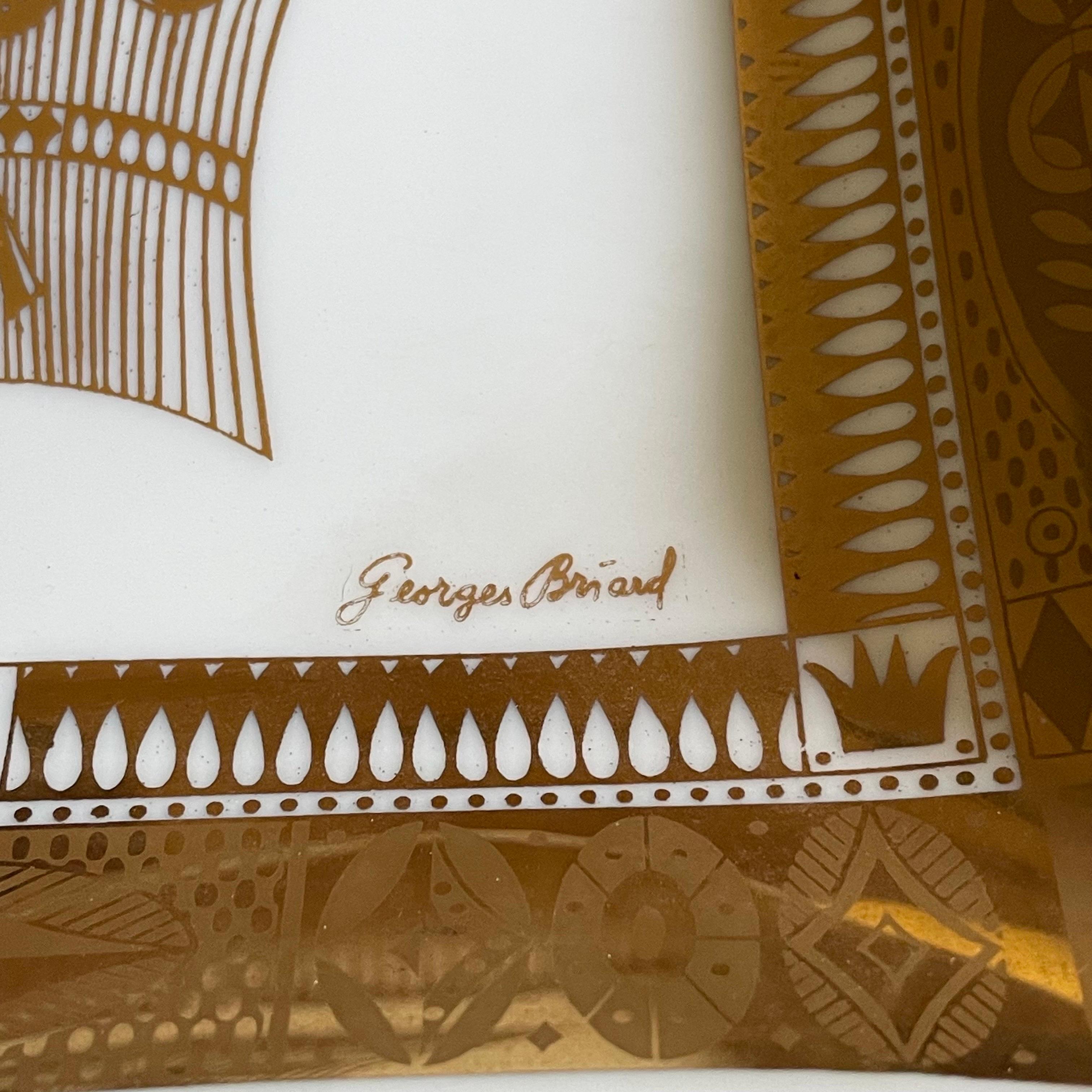 Mid-Century Modern Mid Century Georges Briard Milk Glass Trays with Gold Leaf Harvest Design 