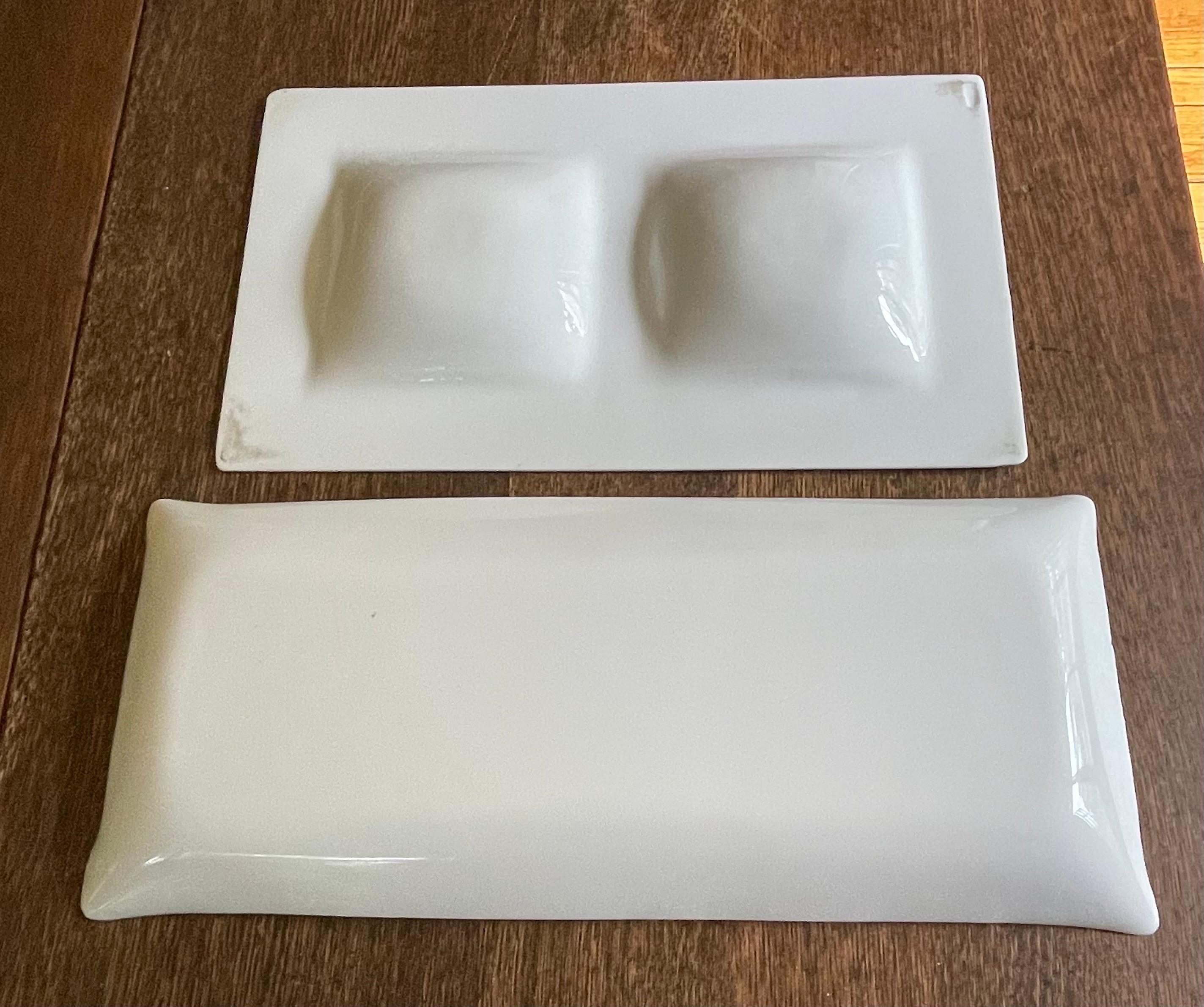 American Mid Century Georges Briard Milk Glass Trays with Gold Leaf Harvest Design 