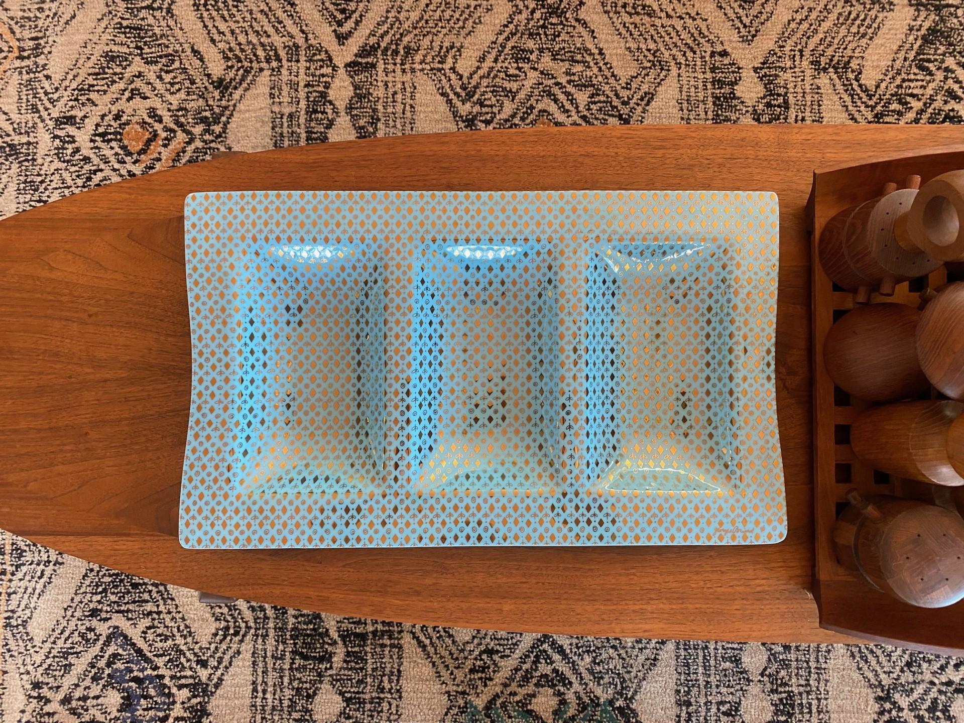 American Mid Century Georges Briard Tiffany Blue Diamond Pattern Serving Tray