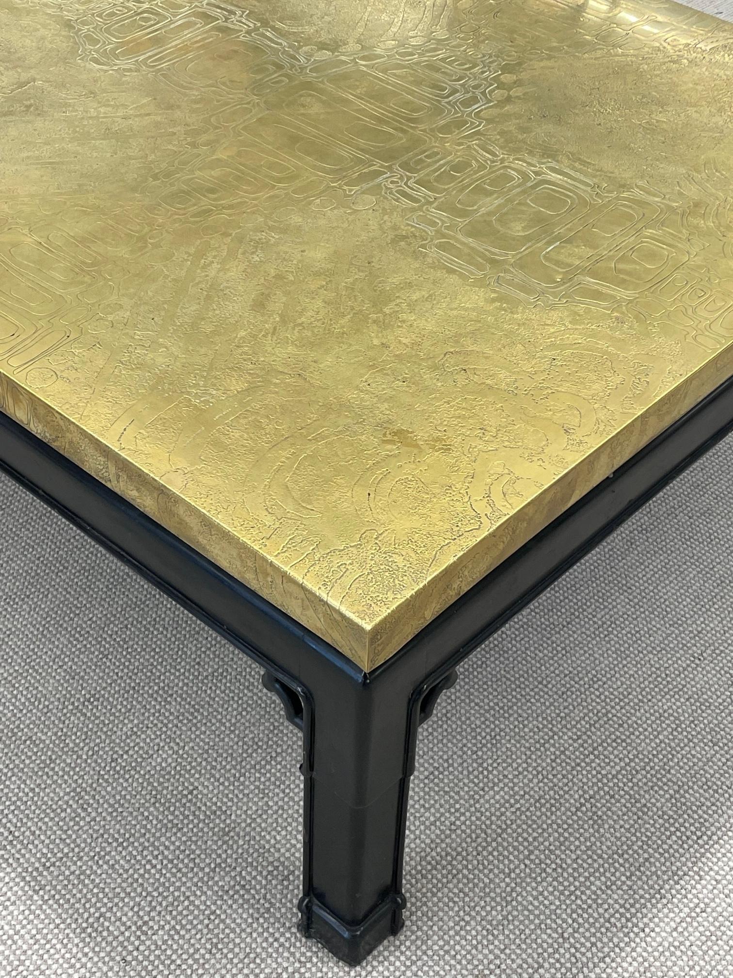 Georges Mathias Belgian Mid-Century Coffee Table, Signed, Etched Brass, 1970s For Sale 6