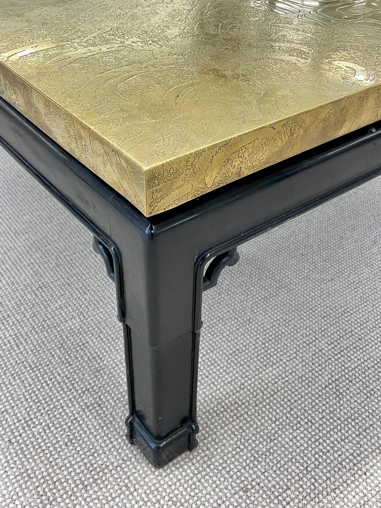 Late 20th Century Georges Mathias Belgian Mid-Century Coffee Table, Signed, Etched Brass, 1970s For Sale