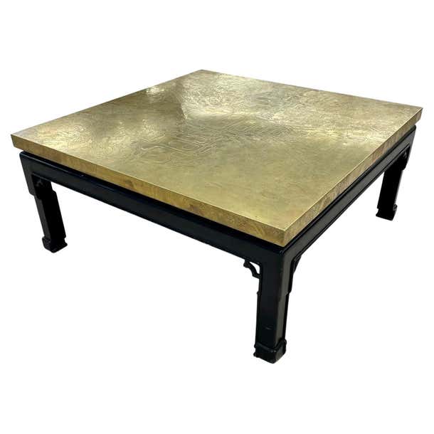 Georges Mathias Belgian Mid-Century Coffee Table, Signed, Etched Brass ...