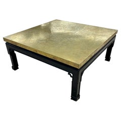 Mid-Century Georges Mathias Coffee Table, Signed, Etched Brass, Belgium, 1970s