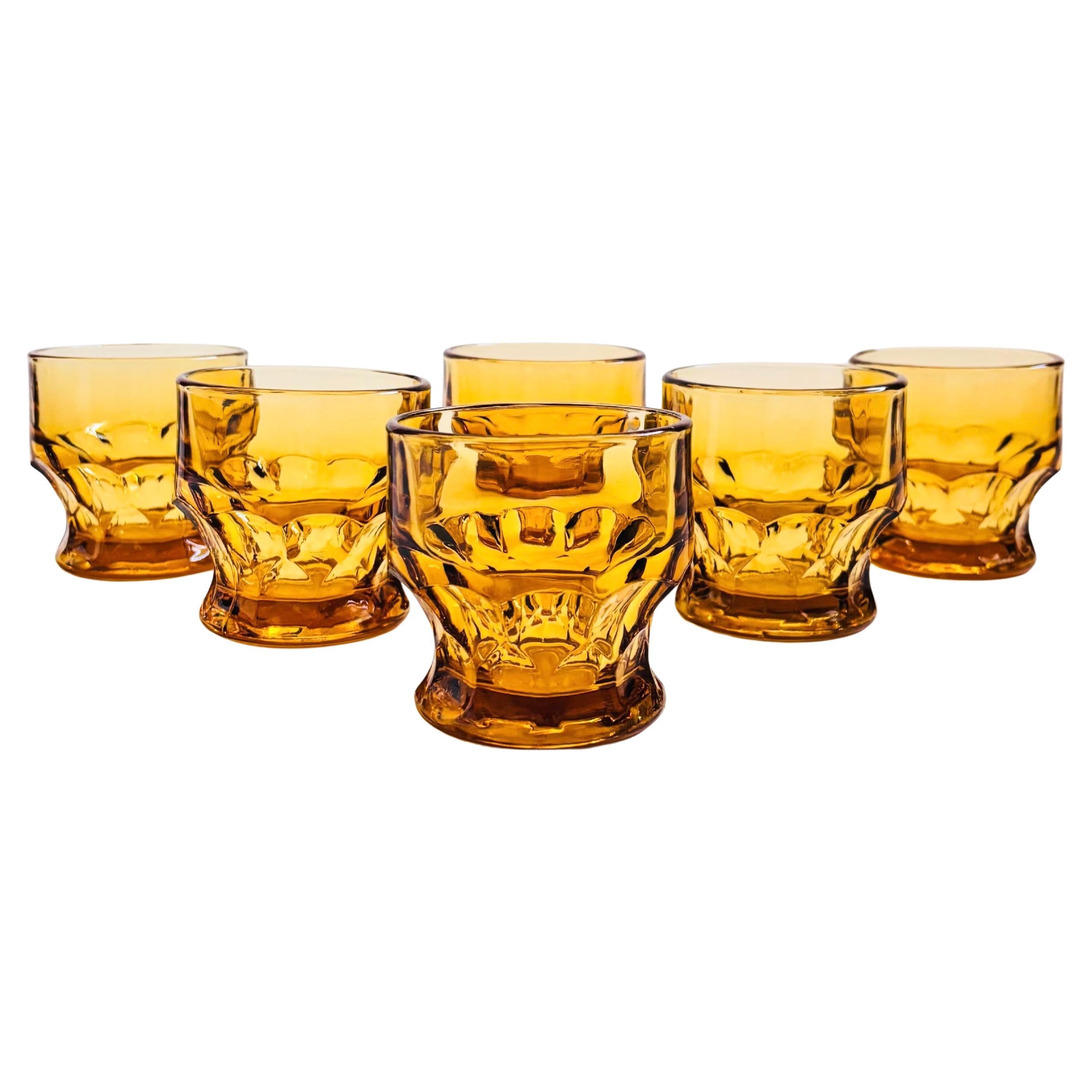 Mid Century Georgian Amber Cordial Glasses - Set of 6 For Sale