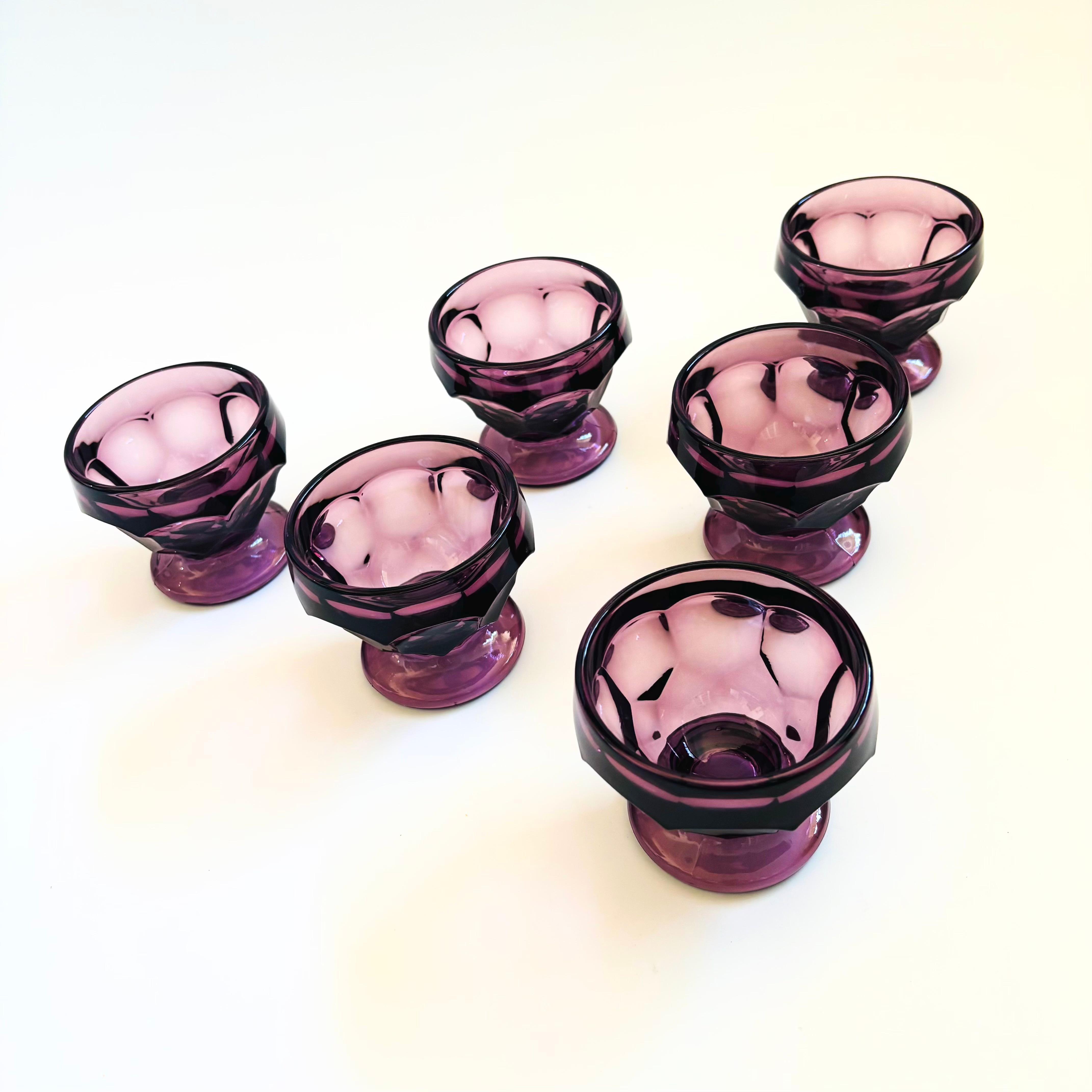 Mid-Century Modern Mid Century Georgian Amethyst Coupe Glasses - Set of 6 For Sale