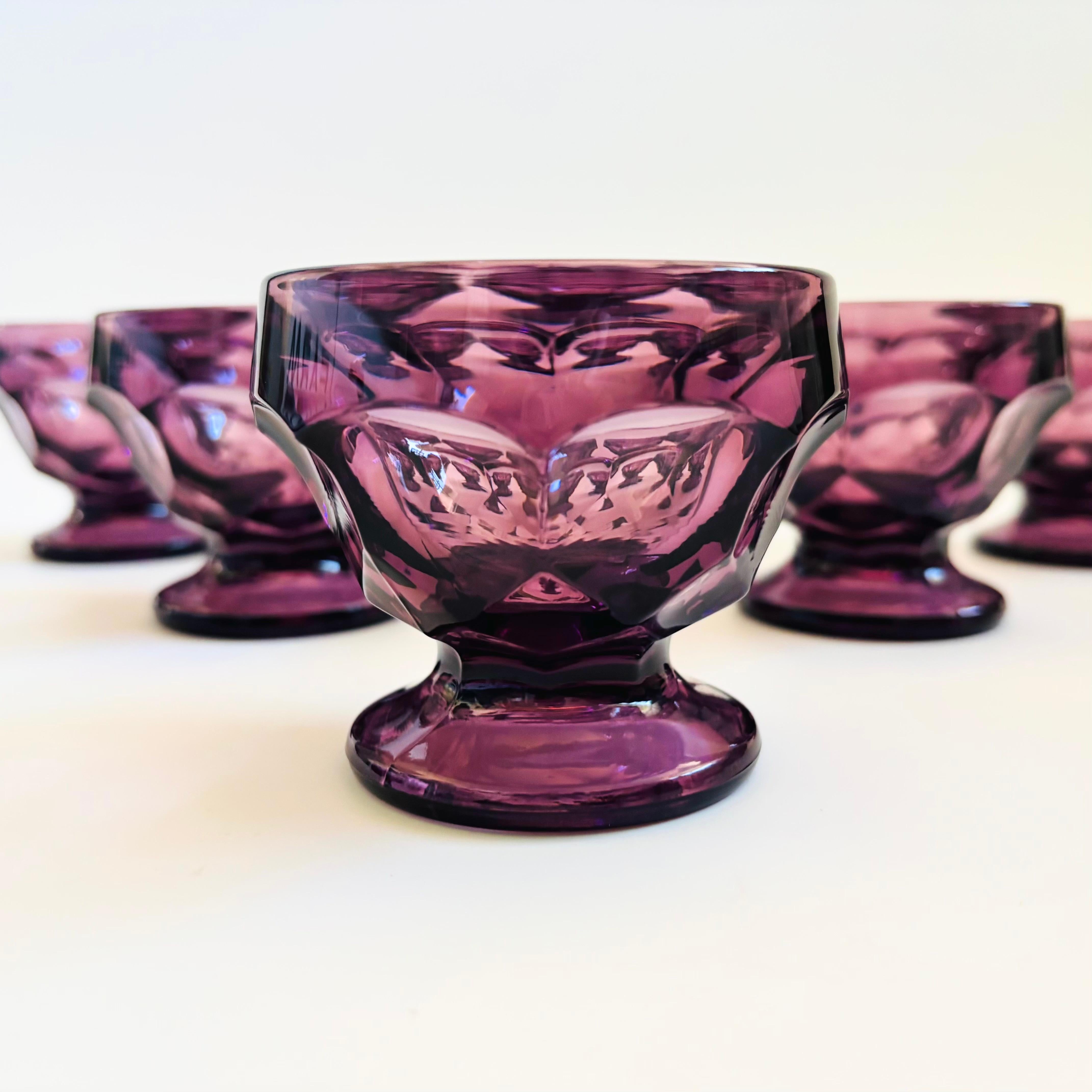 Mid Century Georgian Amethyst Coupe Glasses - Set of 6 In Good Condition For Sale In Fairfield, CA