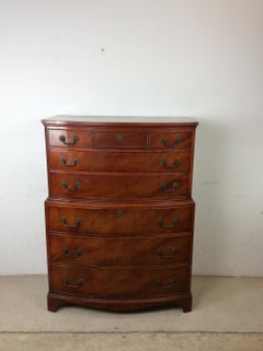 Mid Century Georgian Style Bowfront Highboy Dresser with Brass Hardware
