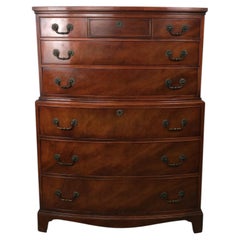 Mid Century Georgian Style Bowfront Highboy Dresser with Brass Hardware