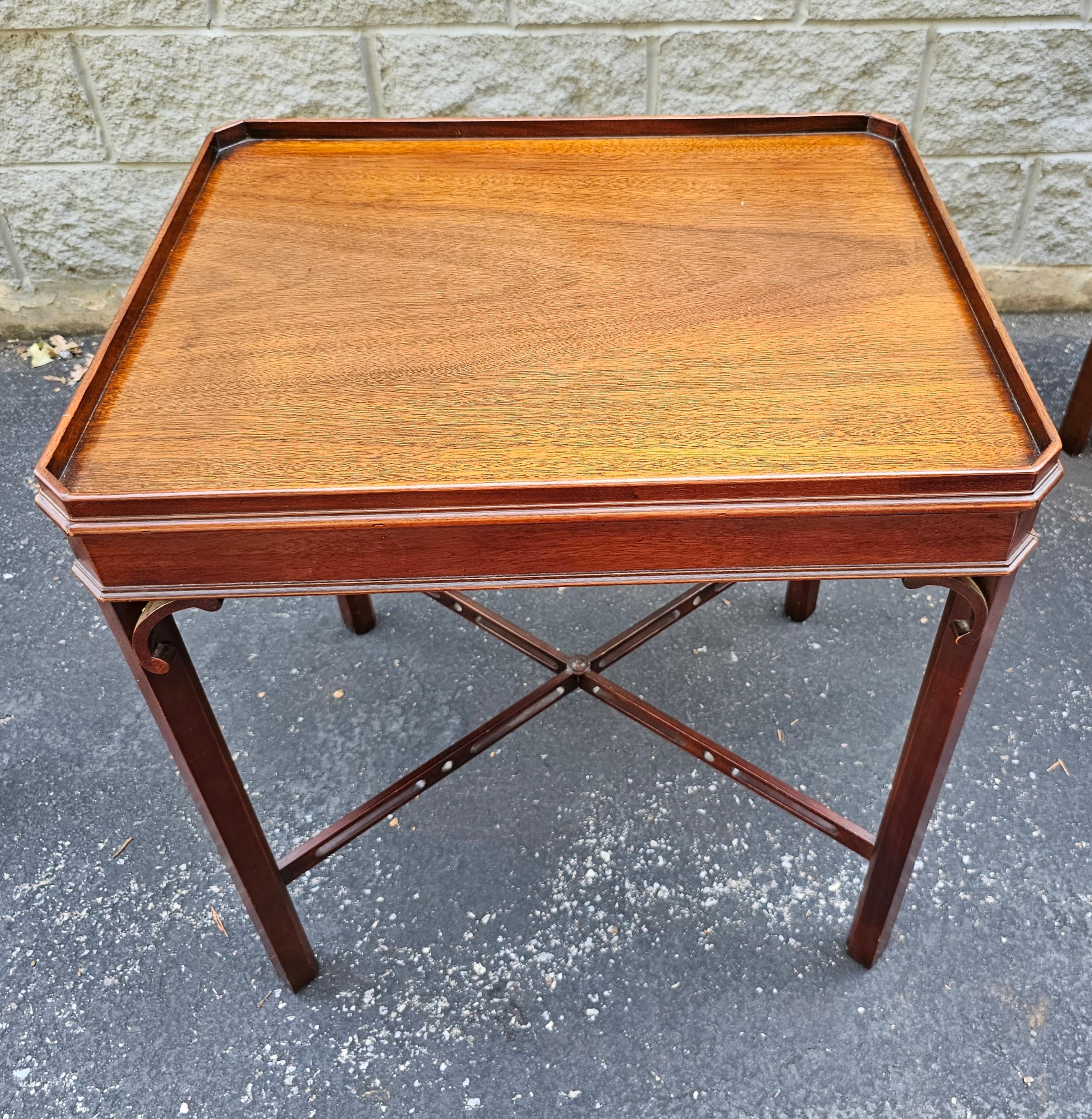 A mid Century Georgian Style Mahogany with Stretcher and galleried side Table in very good vintage condition. Measures 19