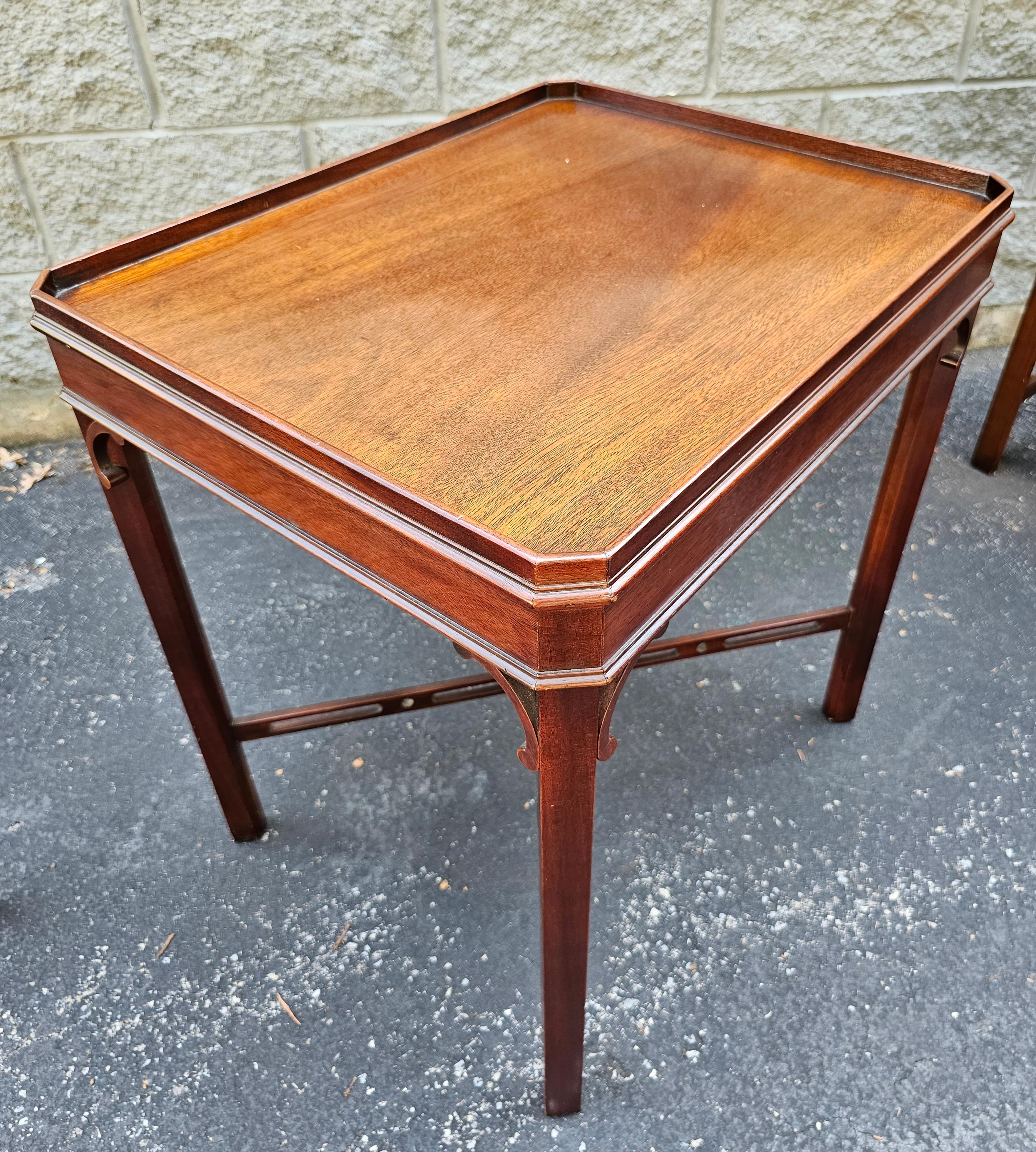 American Mid-Century Georgian Style Mahogany Stretcher and Galleried  Side Table For Sale