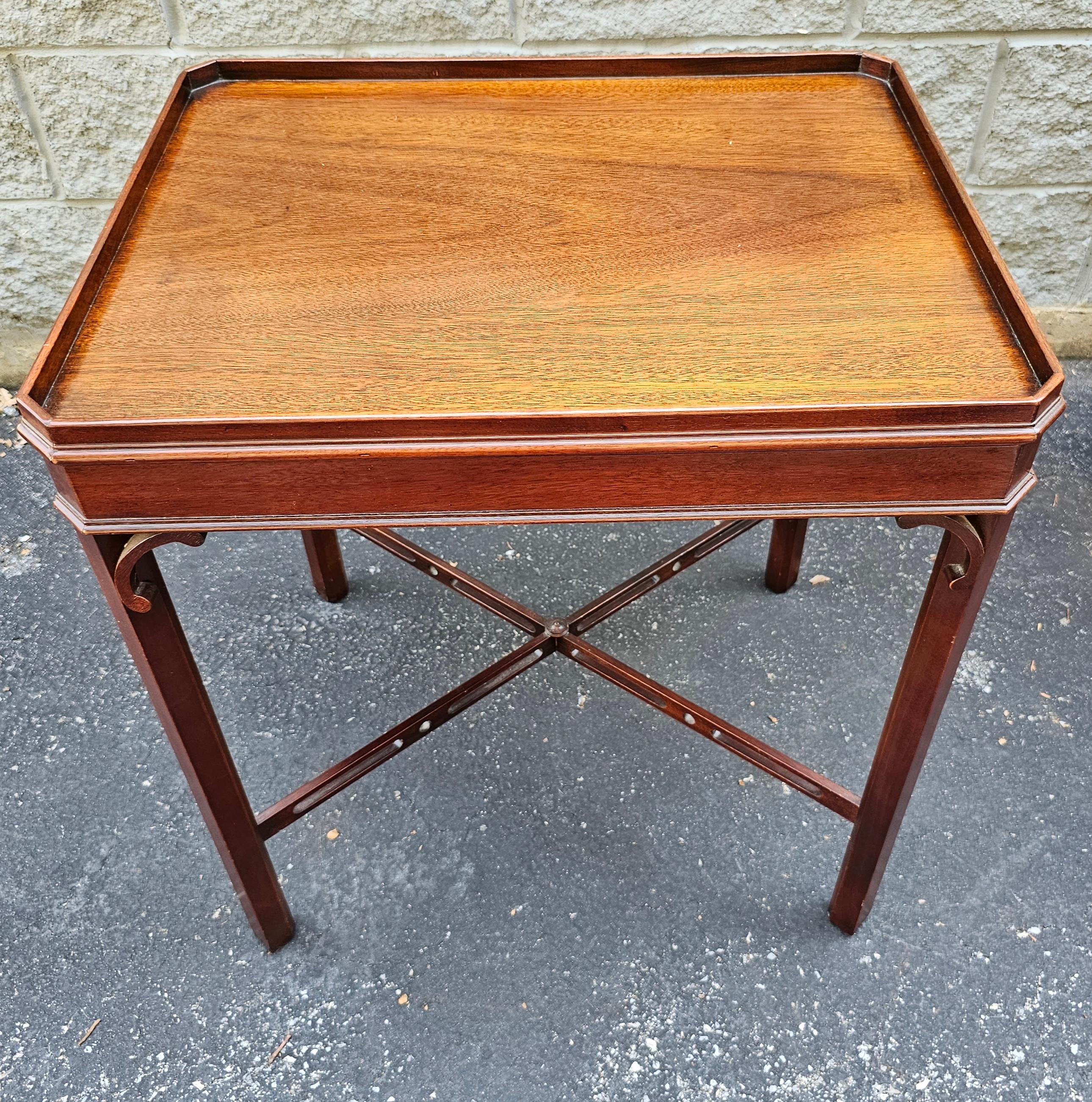 Mid-Century Georgian Style Mahogany Stretcher and Galleried  Side Table In Good Condition For Sale In Germantown, MD