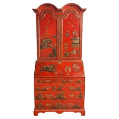 Mid-Century Georgian Style Red & Gilt Chinoiserie Secretary Desk Mid-Century Georgian Style Red & Gilt Chinoiserie Secretary Desk