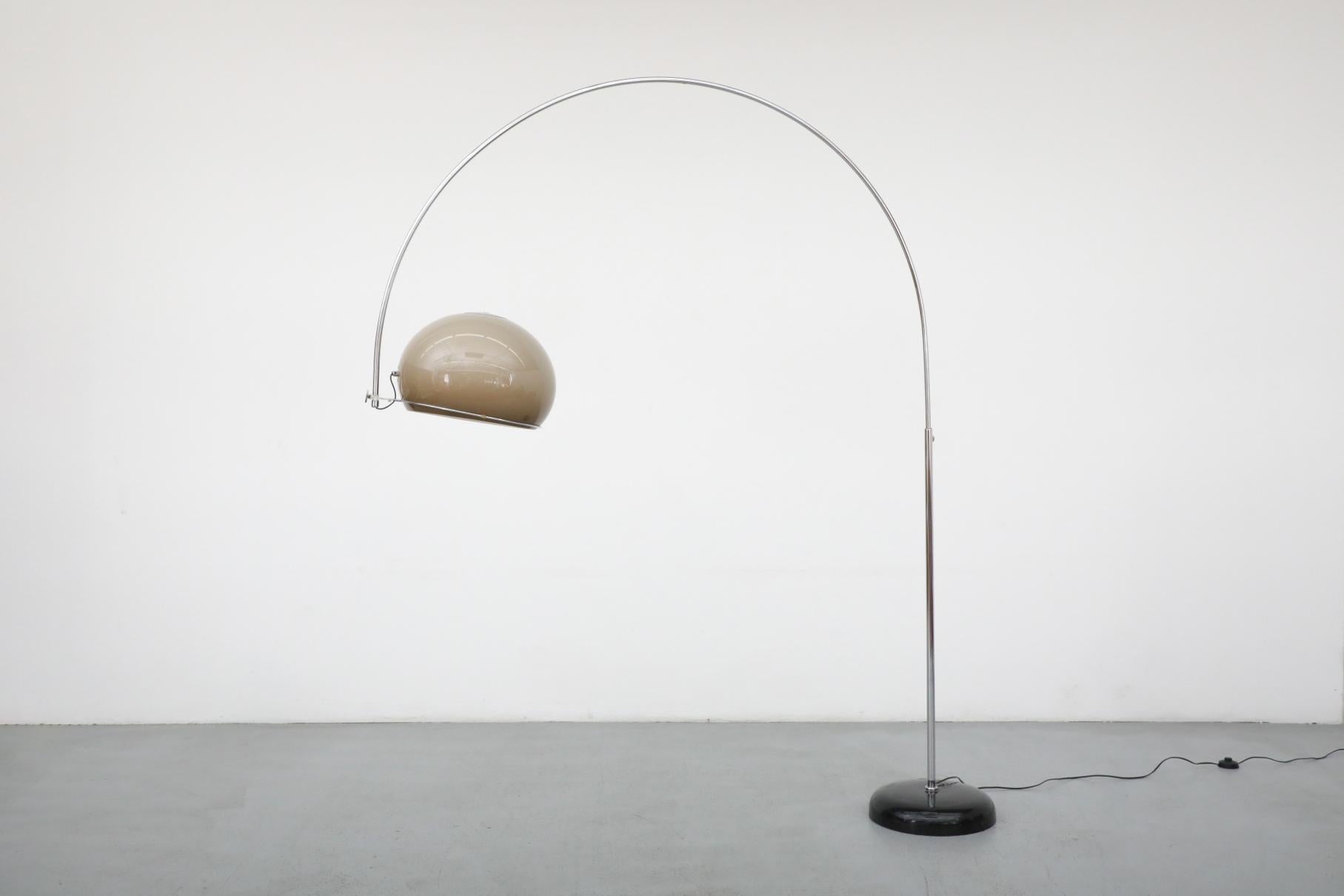 Dutch Mid-Century Gepo Arc Lamp with Beige Plexiglass Mushroom Shade and Chrome Stem