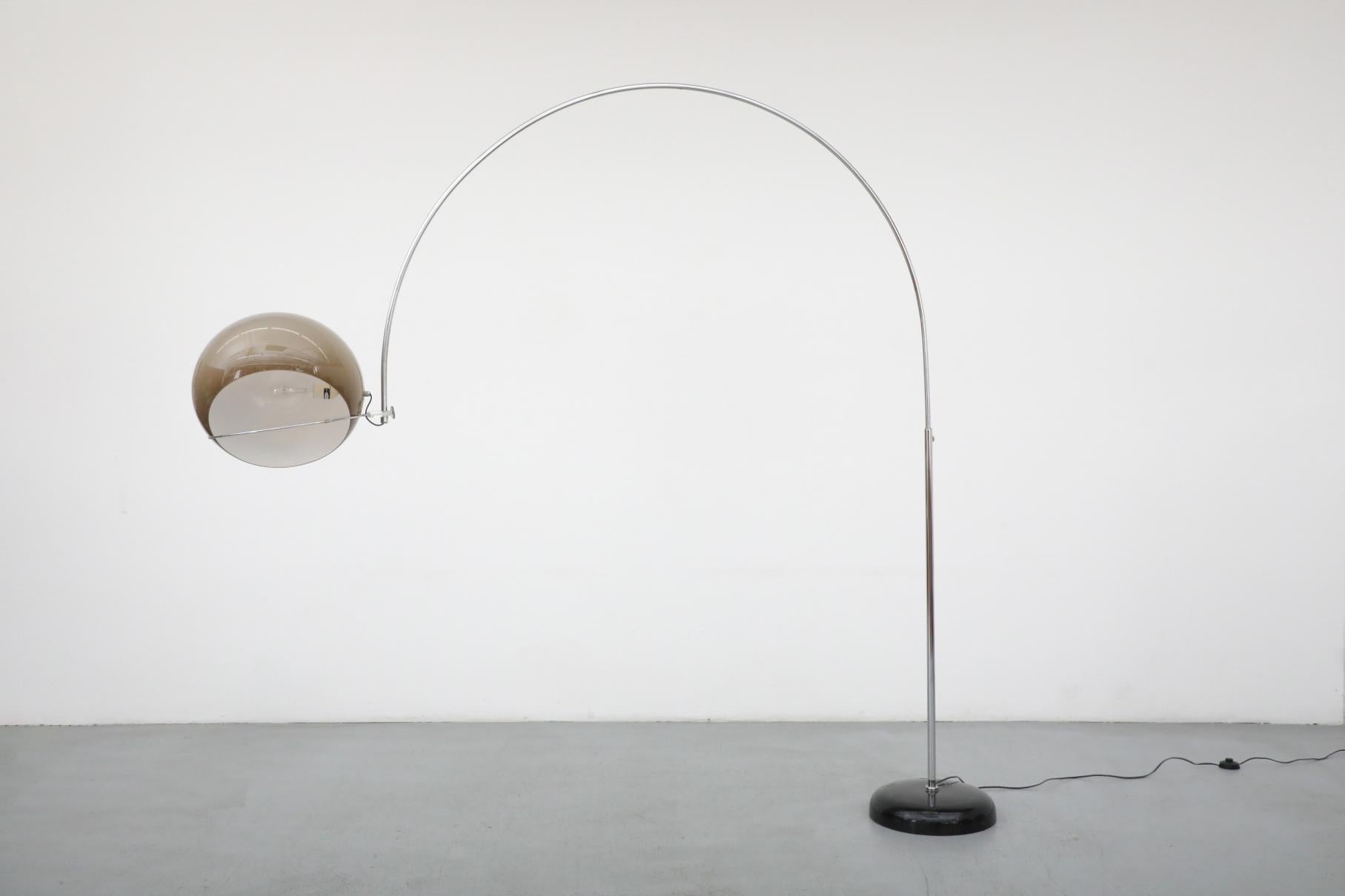 20th Century Mid-Century Gepo Arc Lamp with Beige Plexiglass Mushroom Shade and Chrome Stem