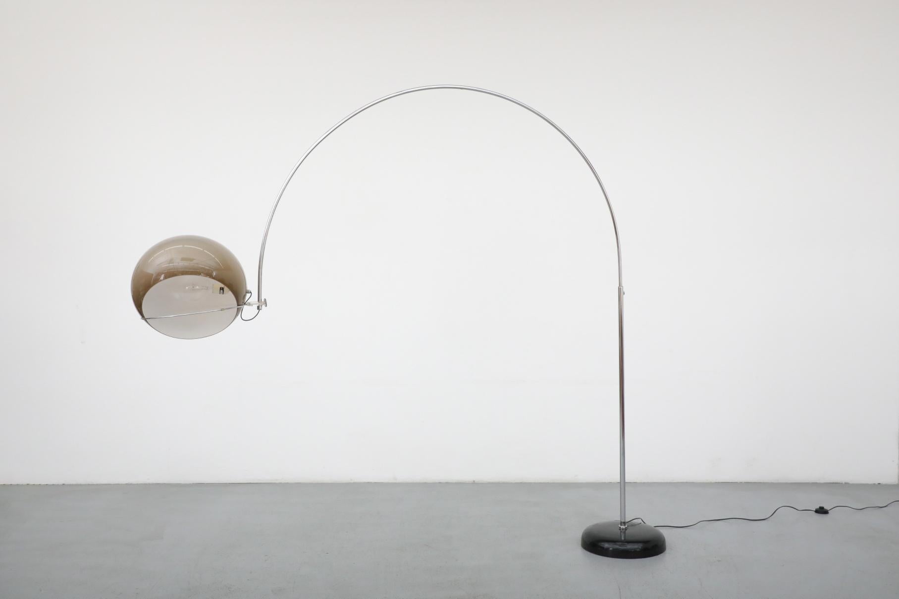 Mid-Century Gepo Arc Lamp with Beige Plexiglass Mushroom Shade and Chrome Stem 1