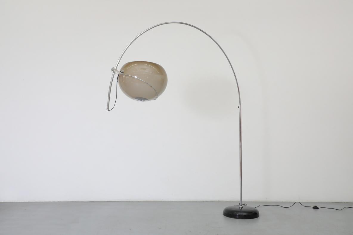 Mid-Century Gepo Arc Lamp with Beige Plexiglass Mushroom Shade and Chrome Stem 2