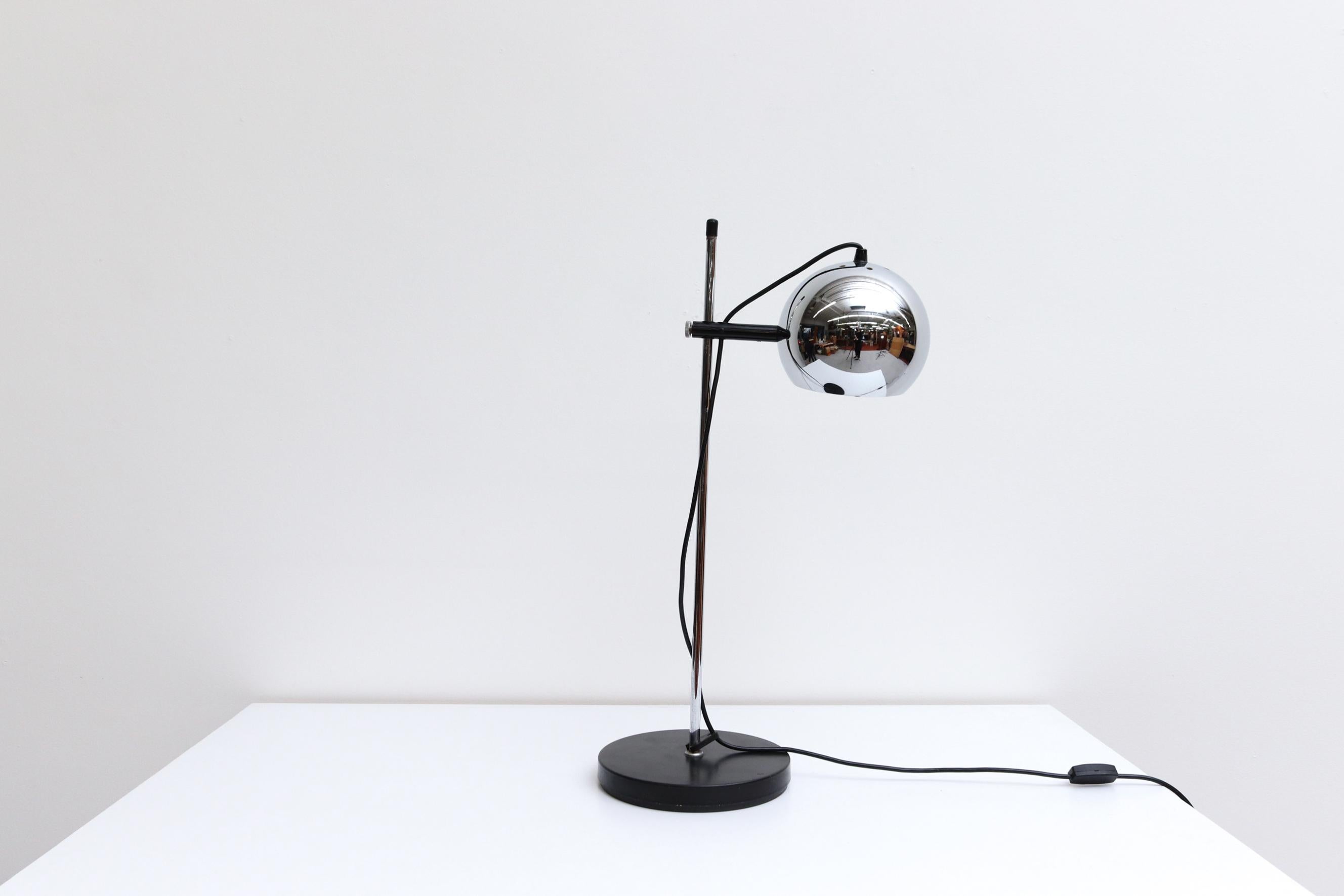 Mid Century, Gepo (attr), Chome Globe Table Lamp with Black Base 2