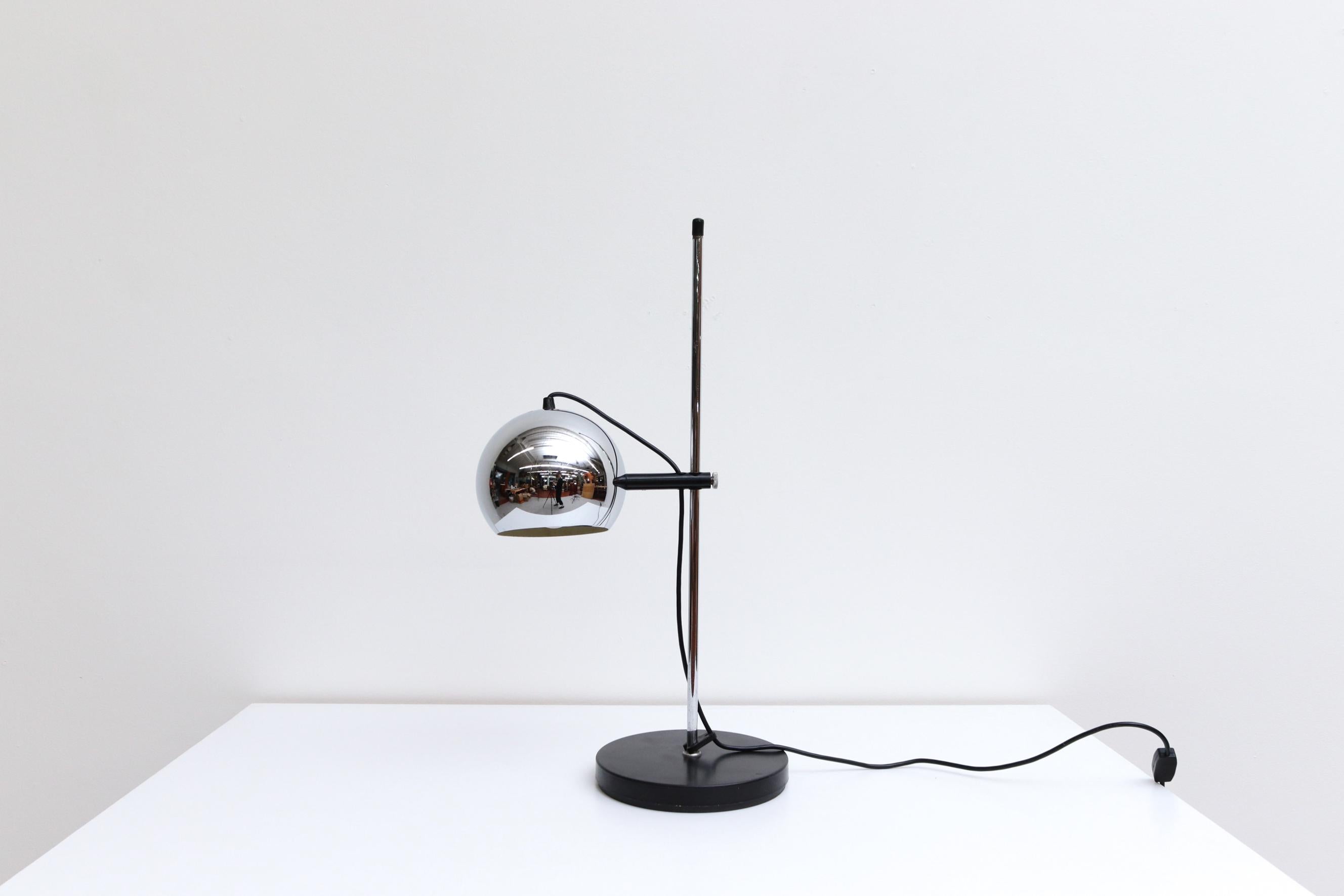 Mid-Century Modern Mid Century, Gepo (attr), Chome Globe Table Lamp with Black Base