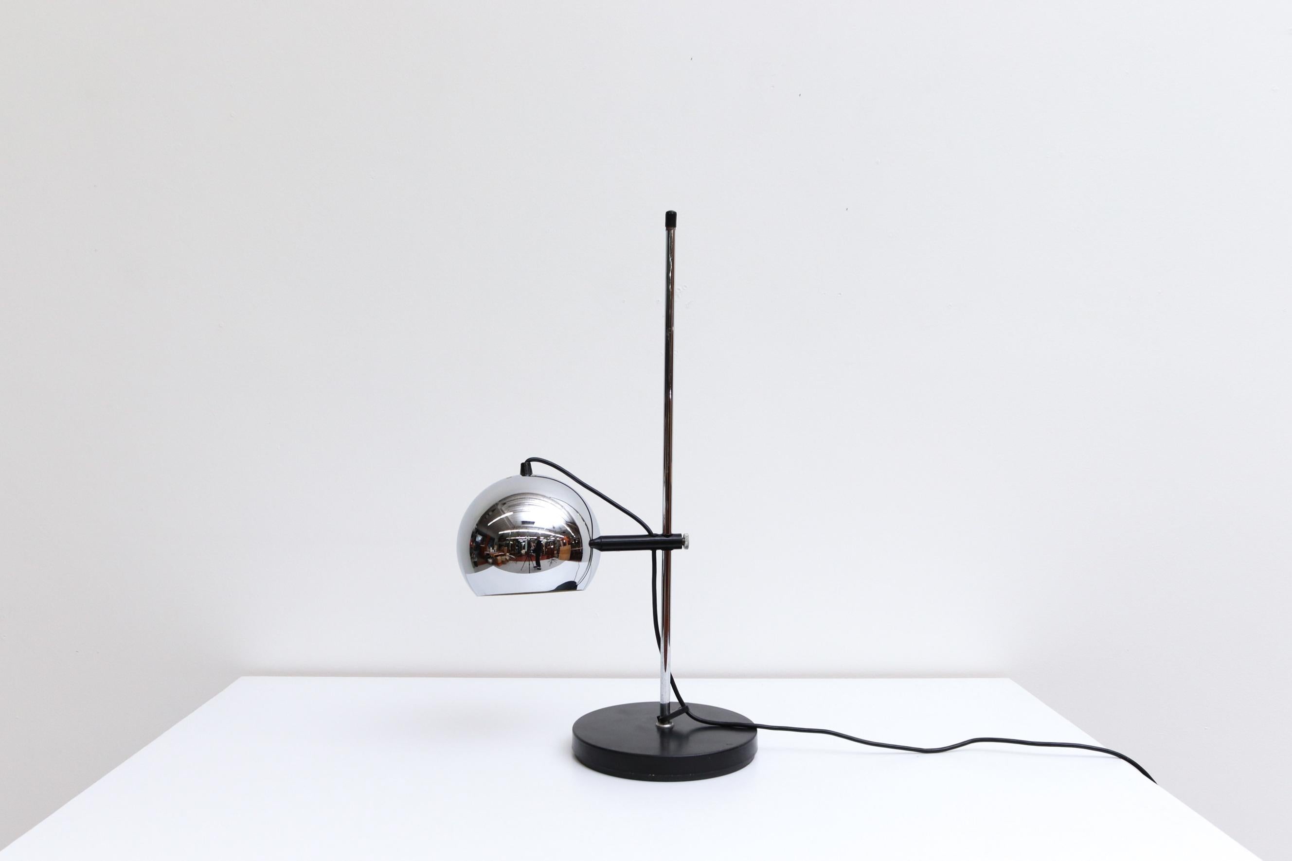 Dutch Mid Century, Gepo (attr), Chome Globe Table Lamp with Black Base