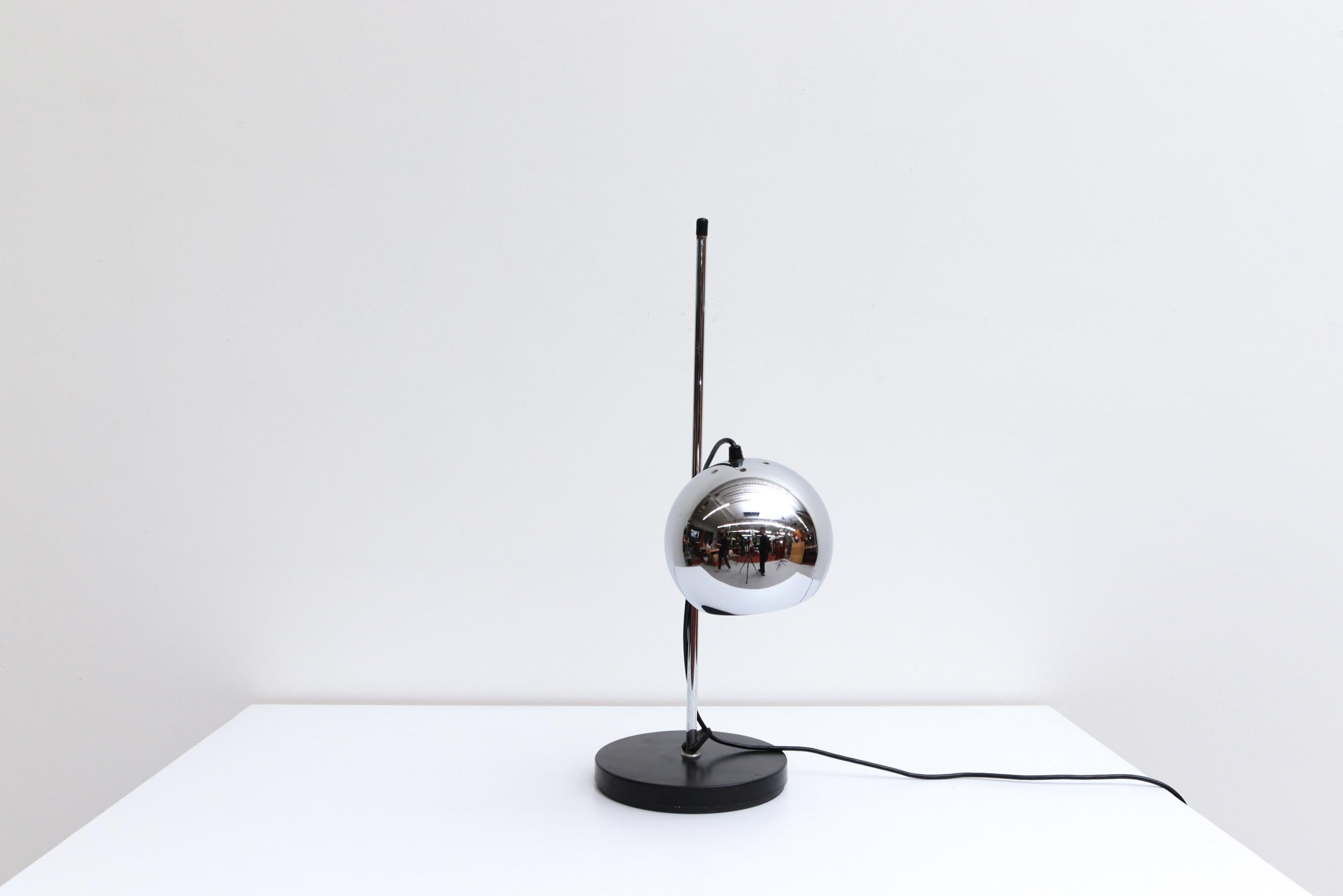 Mid-20th Century Mid Century, Gepo (attr), Chome Globe Table Lamp with Black Base