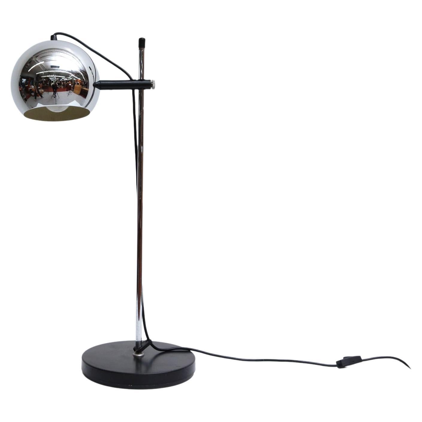 Mid Century, Gepo (attr), Chome Globe Table Lamp with Black Base