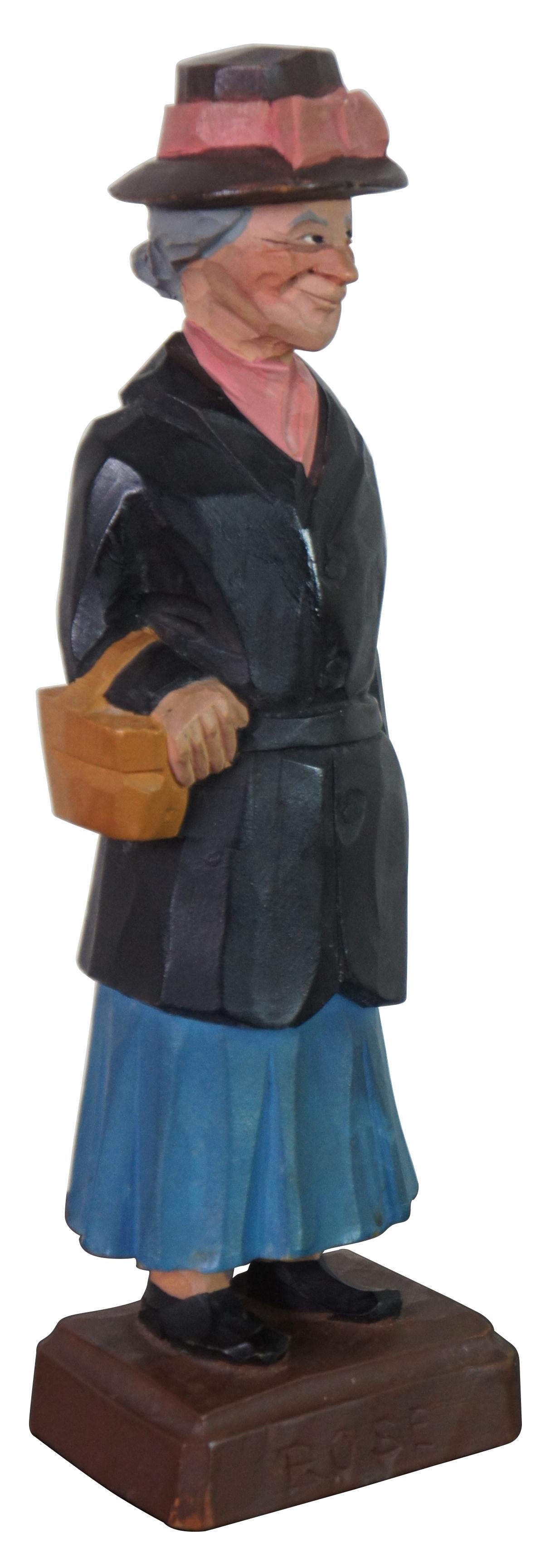 Folk Art Mid Century Gerald Pat Hannah Canadian Carved Wood Figure Rose