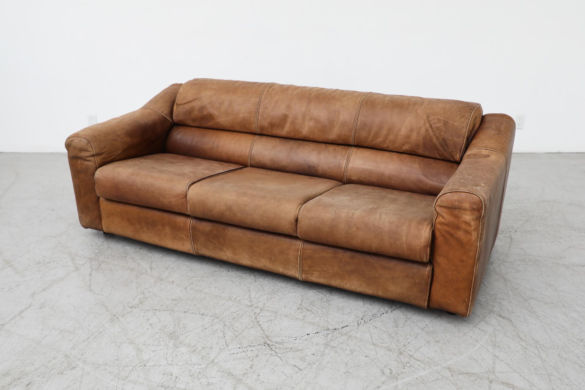 Midcentury Gerard Van Den Berg Style Large Brown Leather Sofa 4