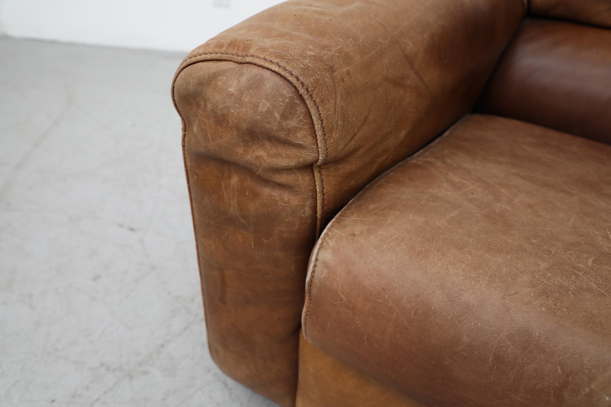 Midcentury Gerard Van Den Berg Style Large Brown Leather Sofa 6