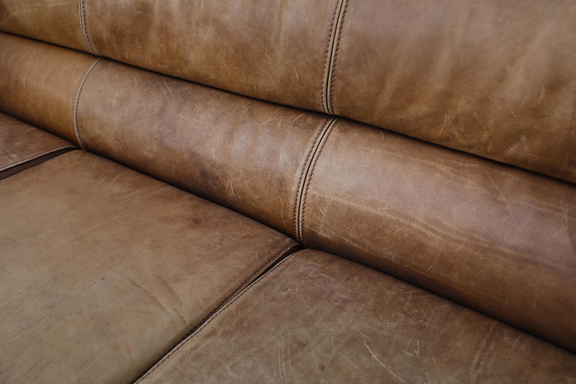 Midcentury Gerard Van Den Berg Style Large Brown Leather Sofa 9