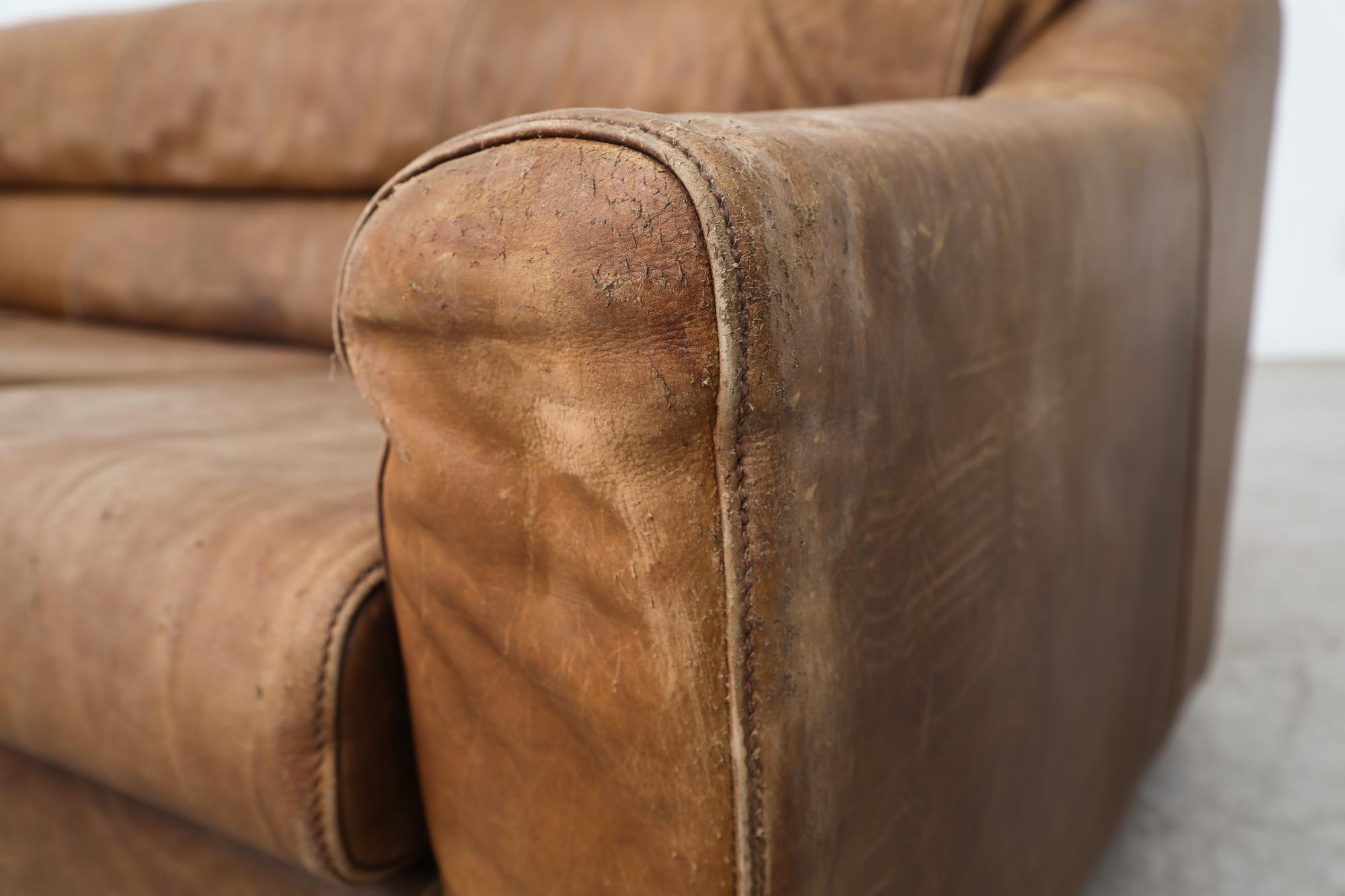 Midcentury Gerard Van Den Berg Style Large Brown Leather Sofa 11