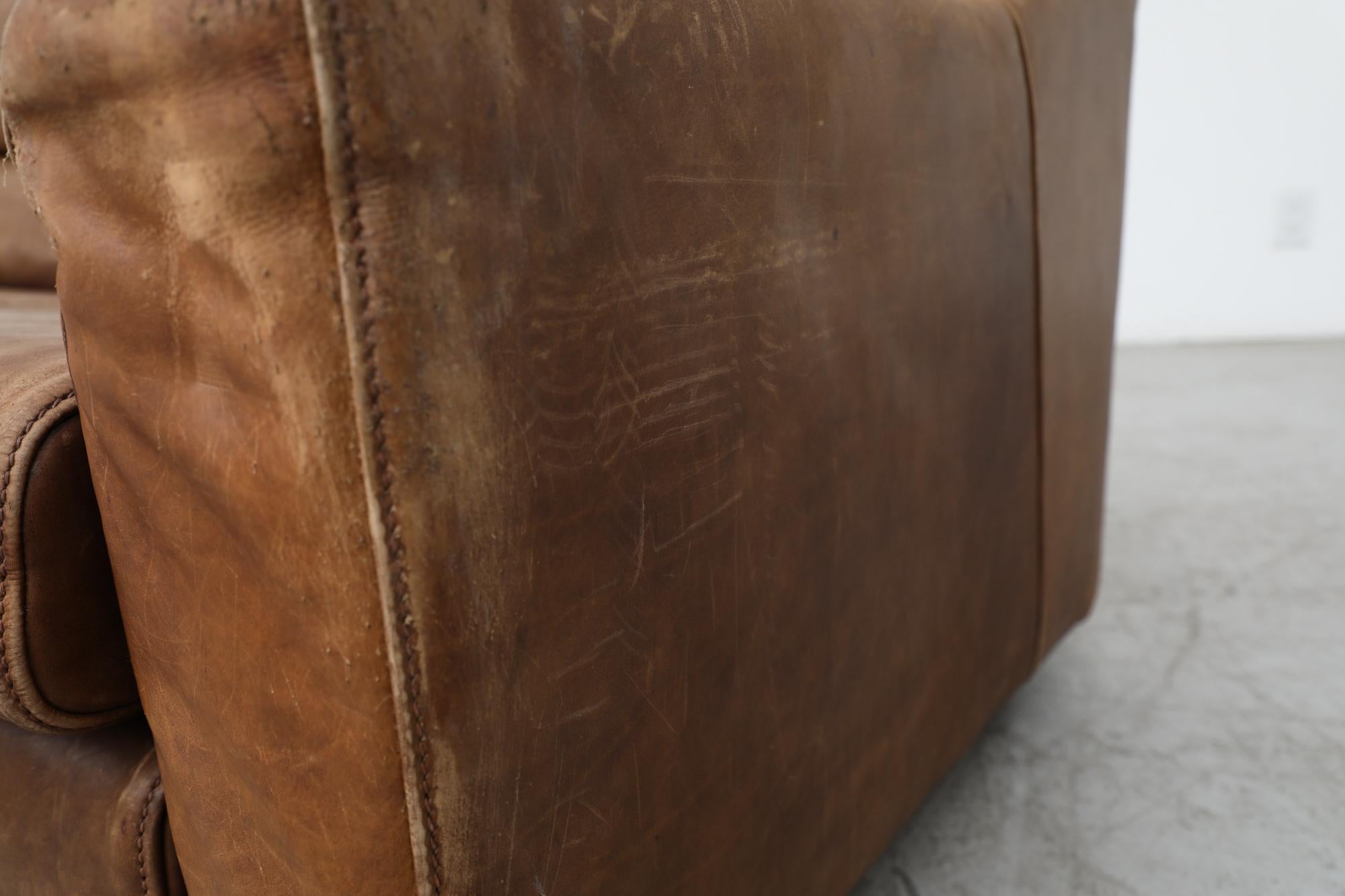 Midcentury Gerard Van Den Berg Style Large Brown Leather Sofa 13