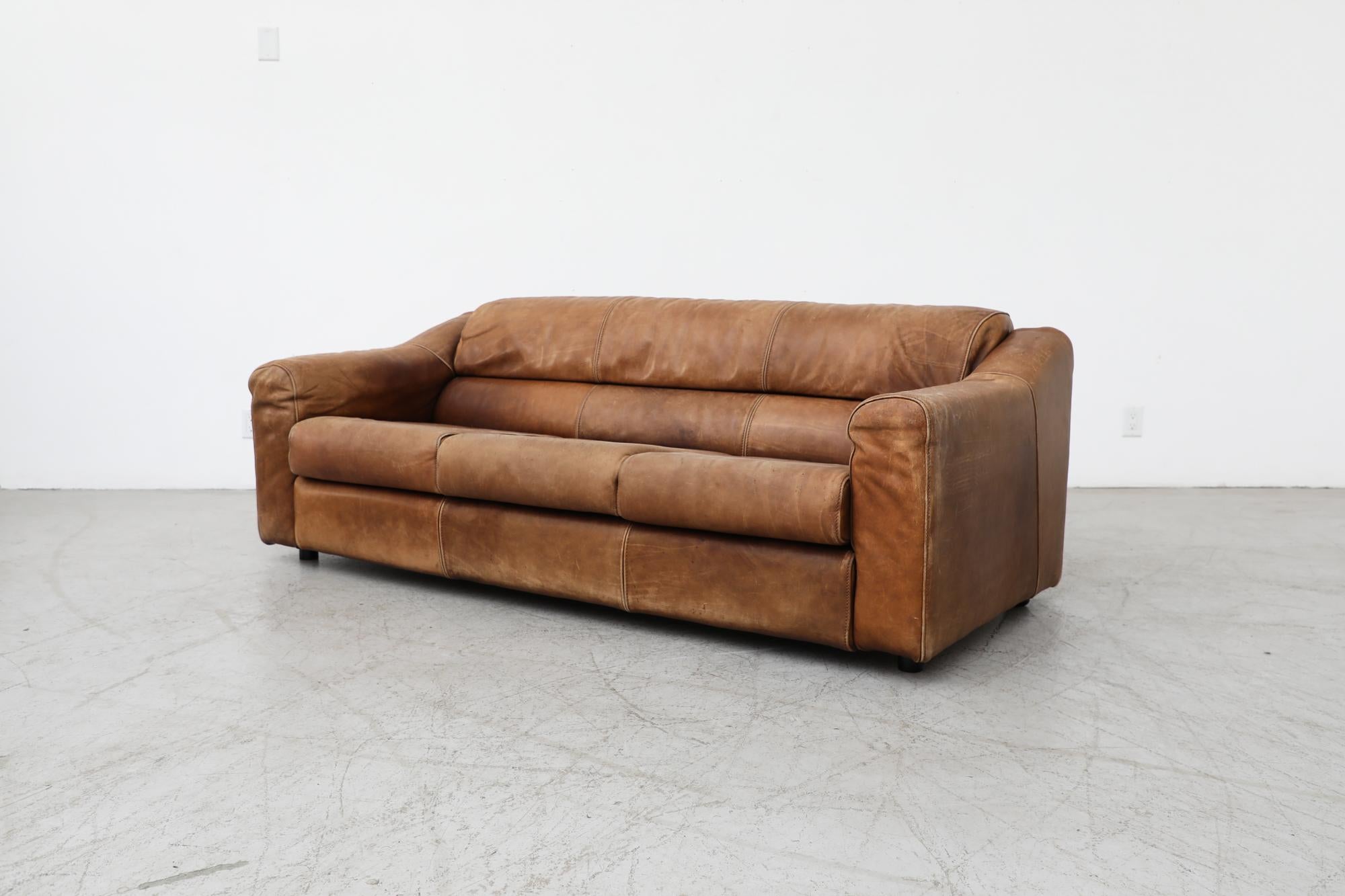 Midcentury Gerard Van Den Berg Style Large Brown Leather Sofa 14