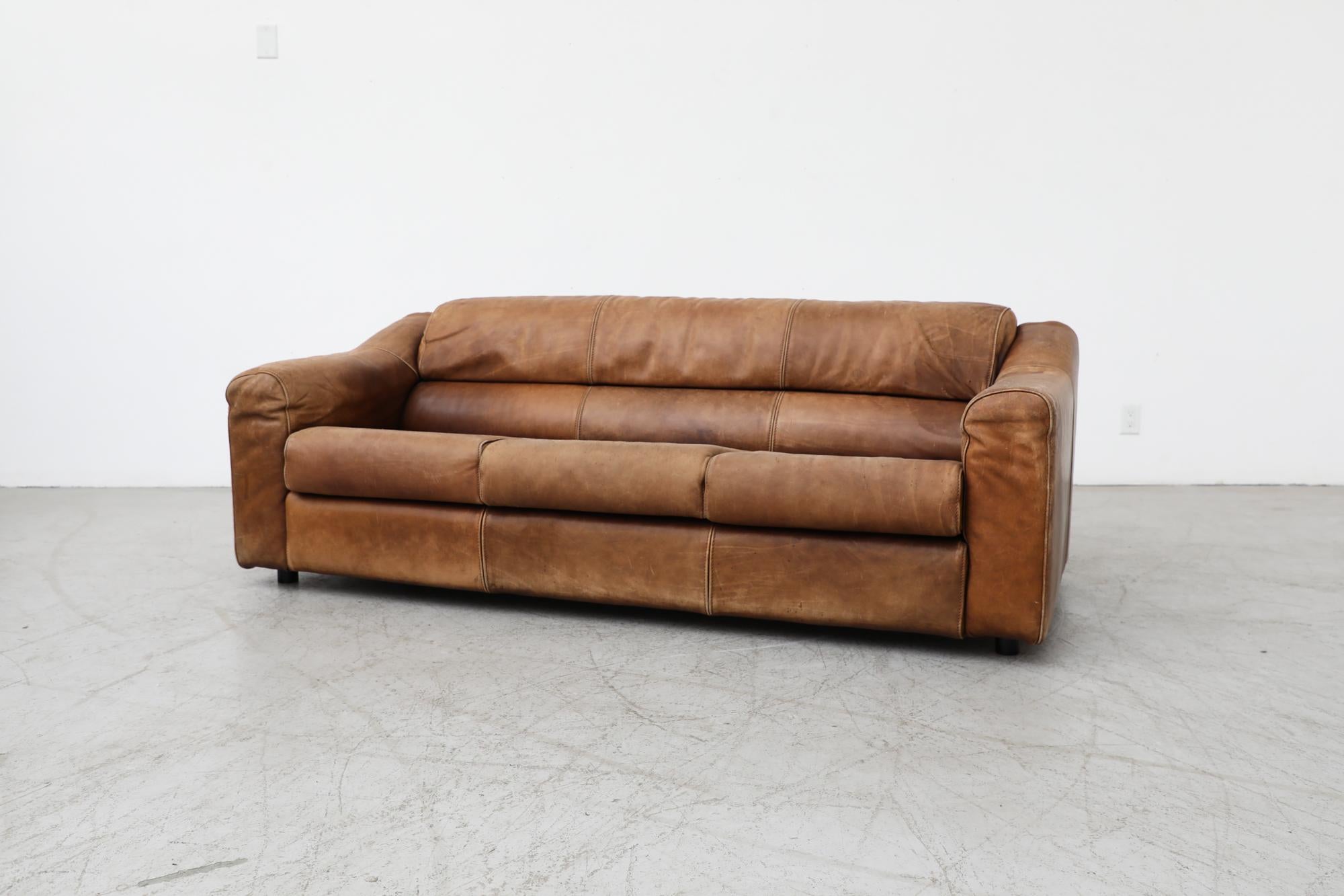 Mid-Century Modern Midcentury Gerard Van Den Berg Style Large Brown Leather Sofa