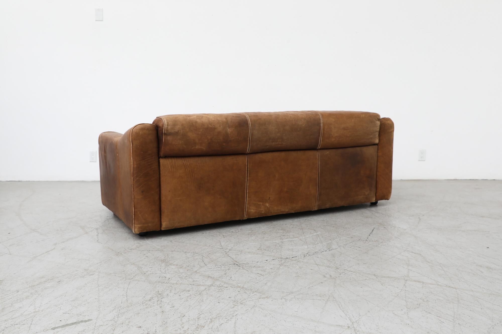 Midcentury Gerard Van Den Berg Style Large Brown Leather Sofa In Good Condition In Los Angeles, CA