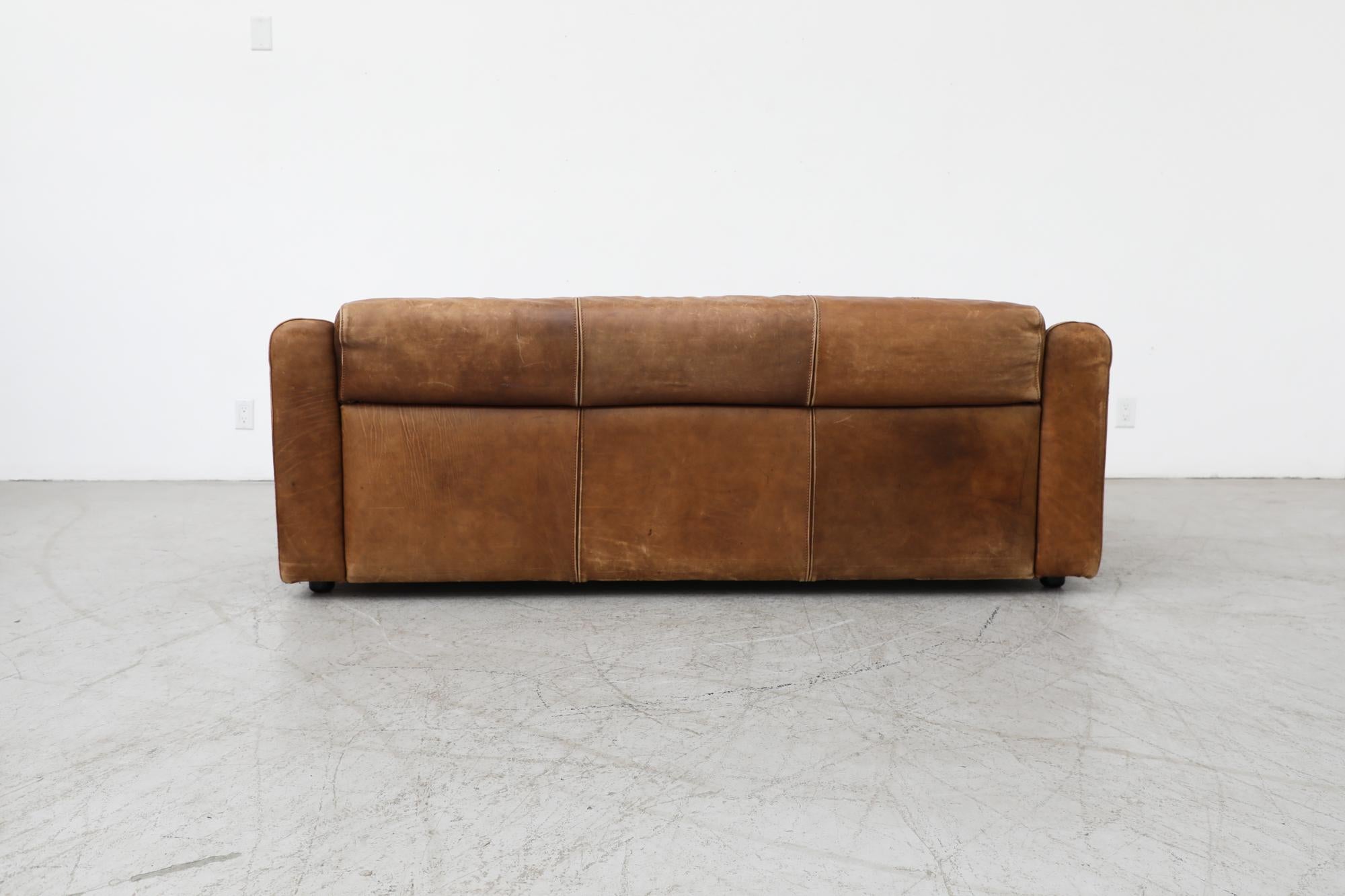 Late 20th Century Midcentury Gerard Van Den Berg Style Large Brown Leather Sofa