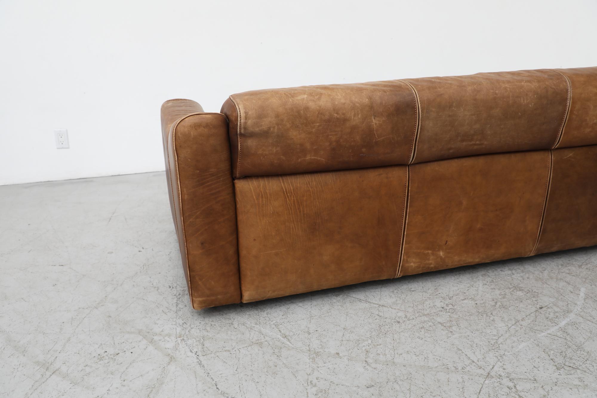 Midcentury Gerard Van Den Berg Style Large Brown Leather Sofa 1