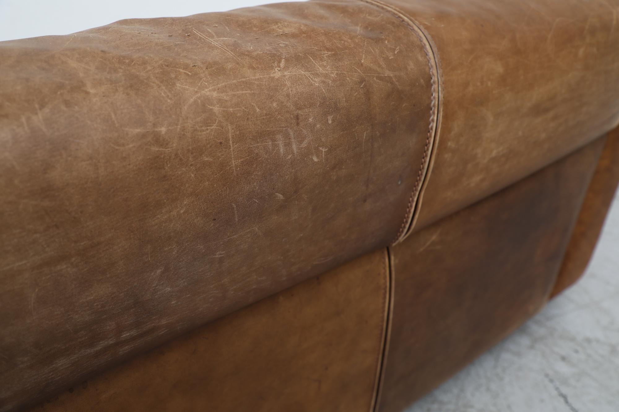Midcentury Gerard Van Den Berg Style Large Brown Leather Sofa 2