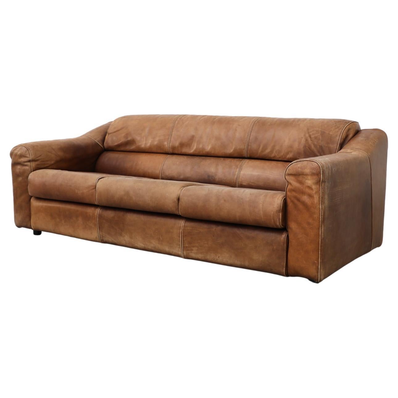 Midcentury Gerard Van Den Berg Style Large Brown Leather Sofa