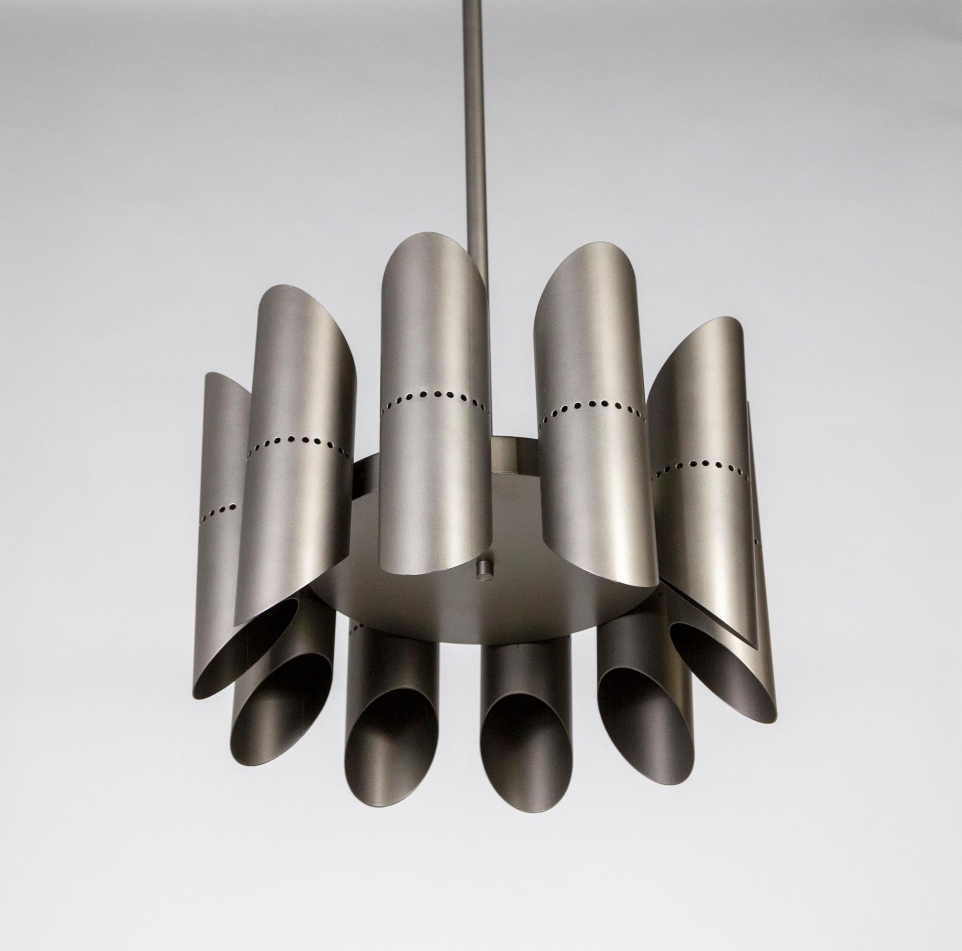 Mid-Century Modern Mid Century Mod German 10-Light Graphite Pipe Pendant Light For Sale